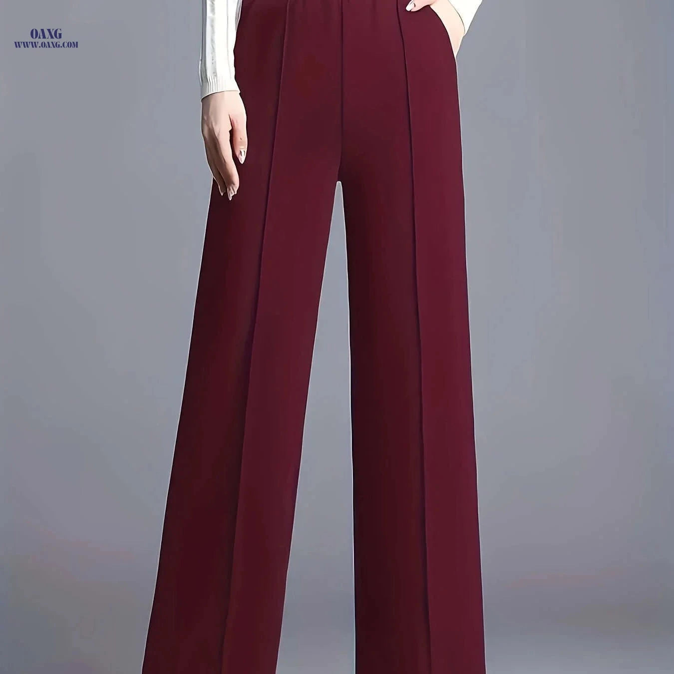 Women's High-Waisted Straight-Leg Pants - Elegant Slant Pockets   OAXG 
