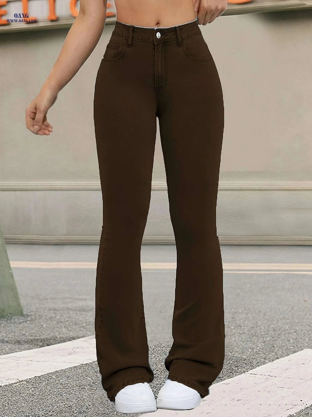 Women’s High-Waisted Stretch Denim Jeans - Butt-Lifting Wide-Leg Fit   OAXG Coffee color / XS