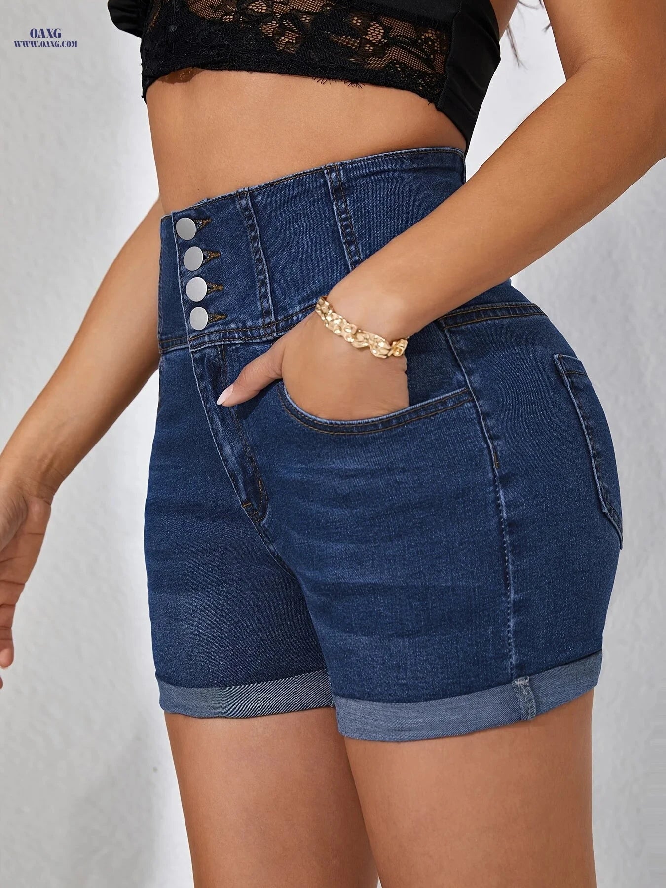 Women's High-Waisted Stretch Denim Shorts - Sexy & Comfortable Fit   OAXG 