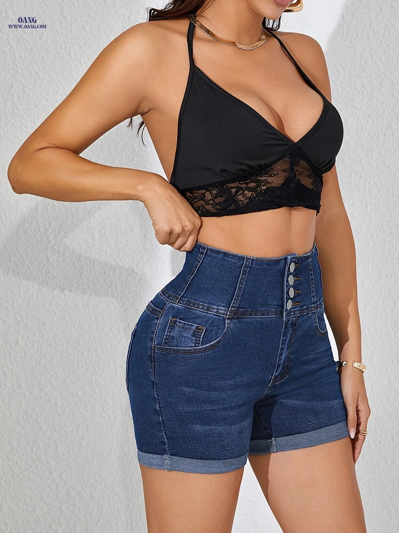 Women's High-Waisted Stretch Denim Shorts - Sexy & Comfortable Fit   OAXG 