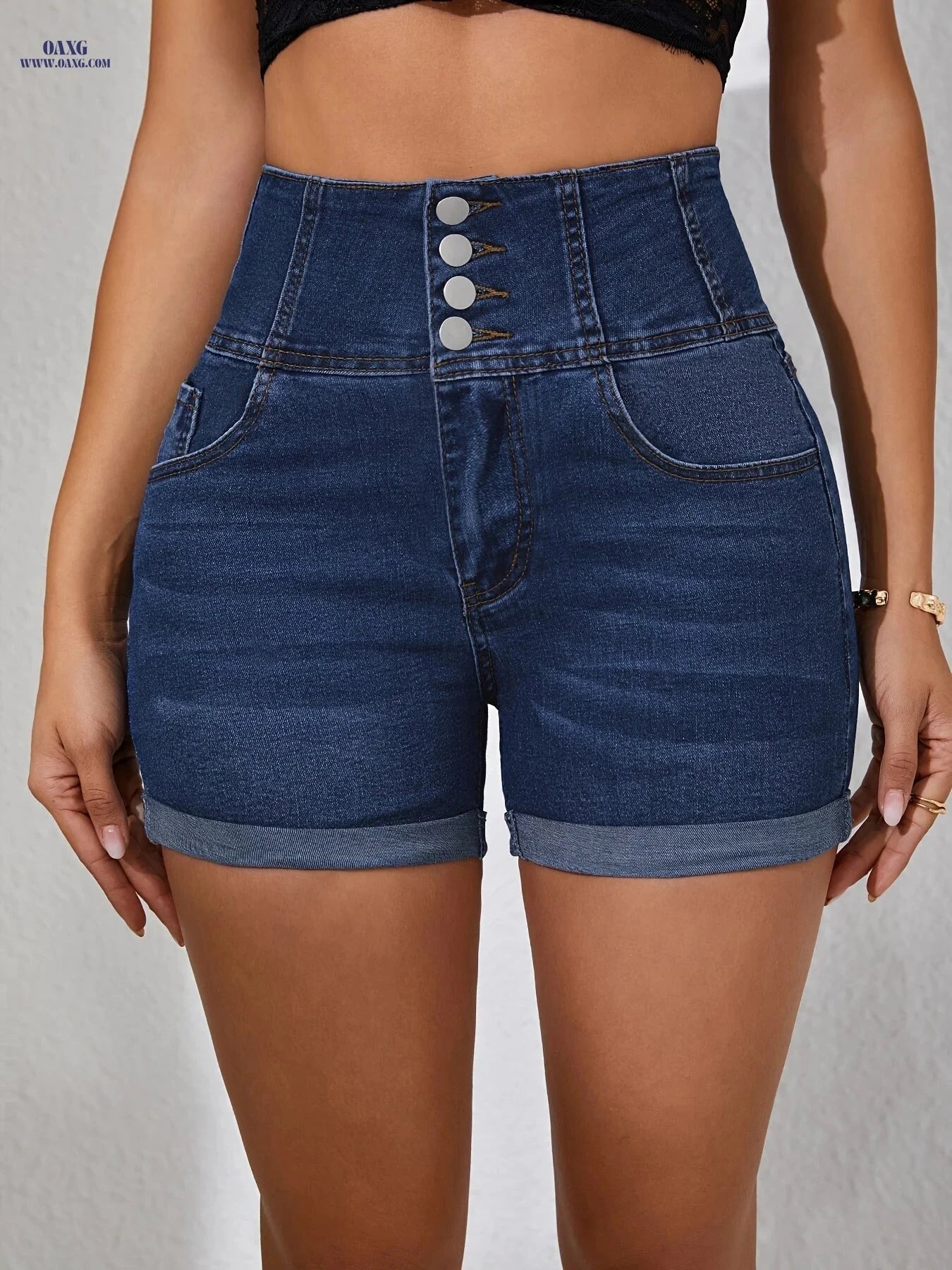 Women's High-Waisted Stretch Denim Shorts - Sexy & Comfortable Fit   OAXG 