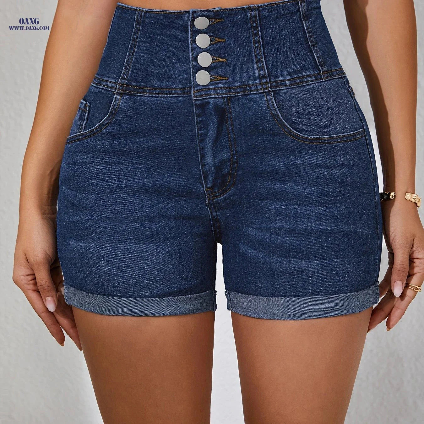 Women's High-Waisted Stretch Denim Shorts - Sexy & Comfortable Fit   OAXG 