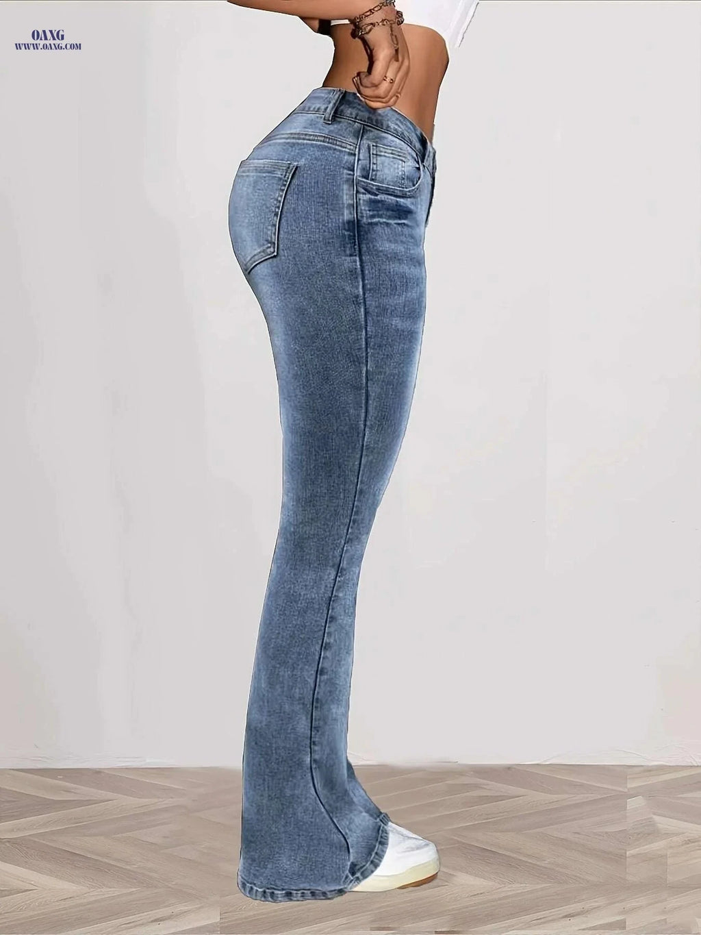 Women's High-Waisted Stretch Flared Jeans - Slim Fit Elegant Style   OAXG Sea Blue / XS