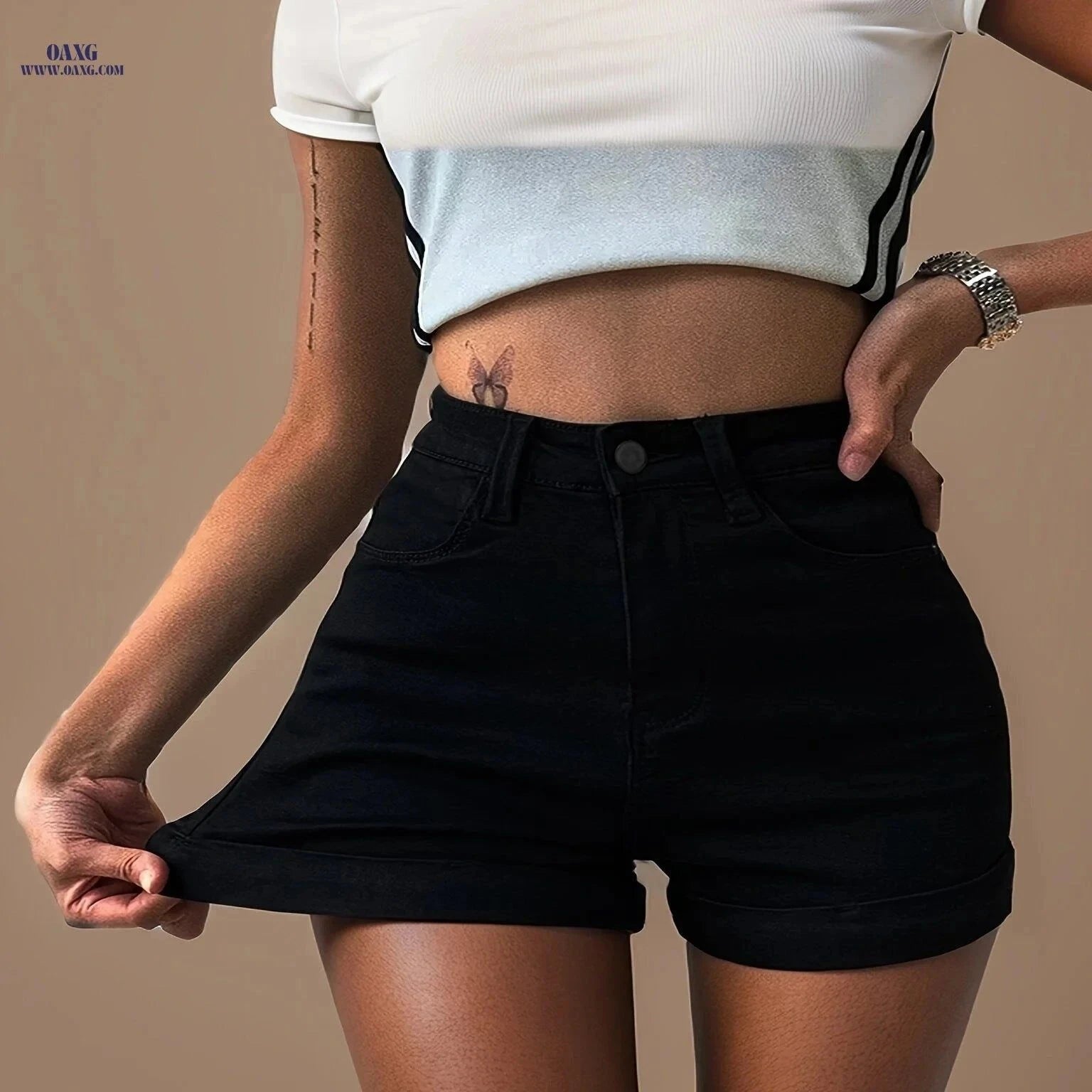 Women's High Waisted Stretch Jeans - Slim Fit for Stylish Comfort   OAXG Black / S