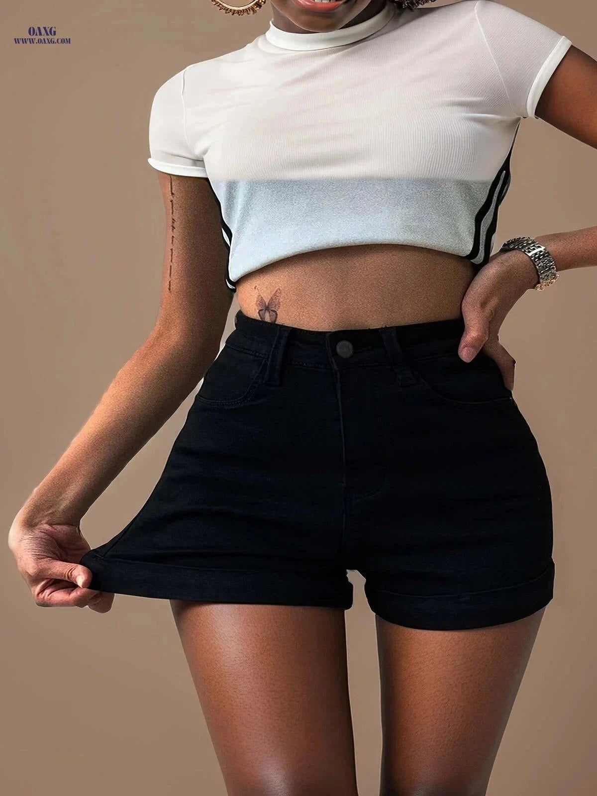 Women's High Waisted Stretch Jeans - Slim Fit for Stylish Comfort   OAXG Black / S