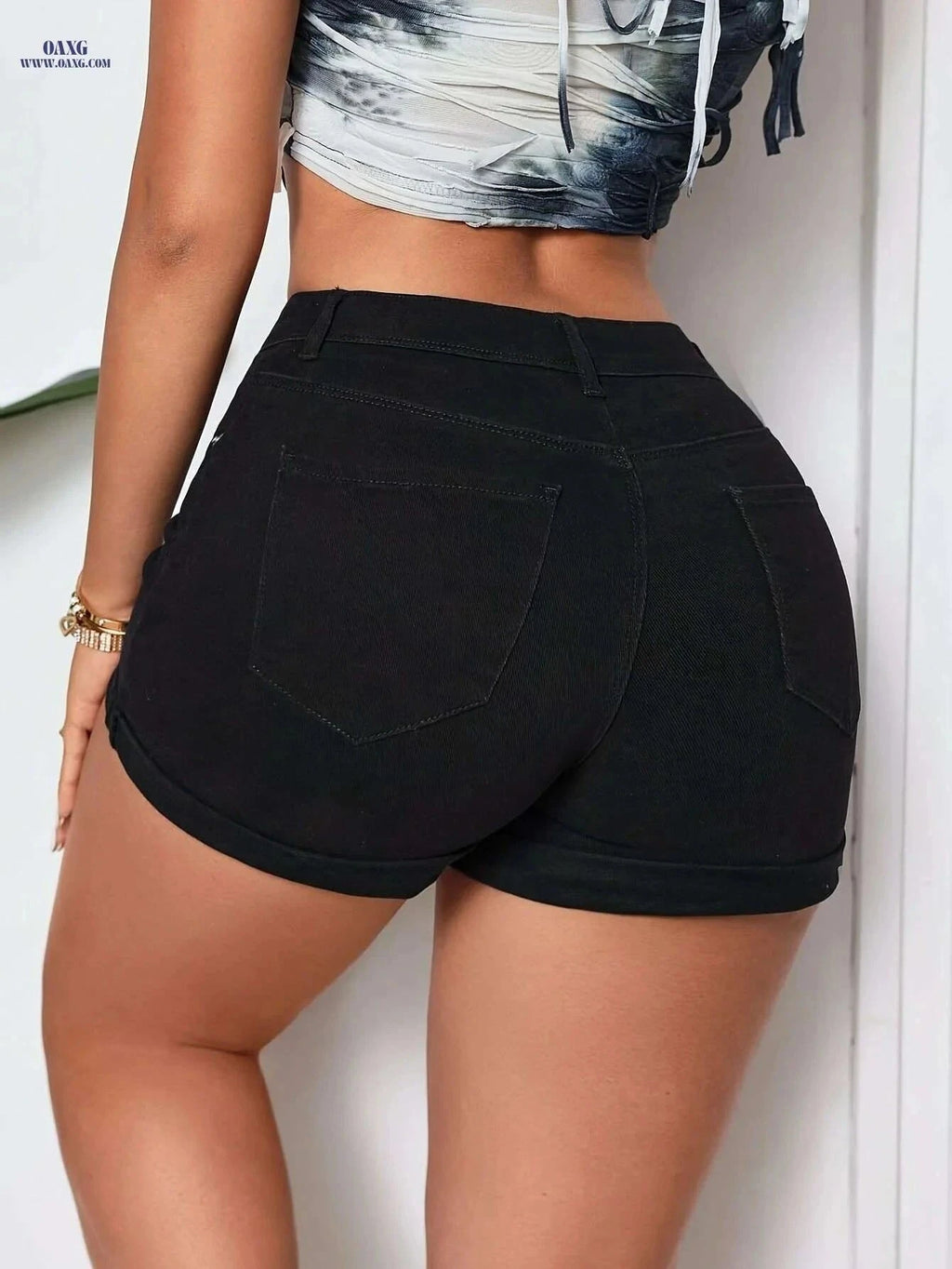Women's High-Waisted Stretchy Denim Shorts - Casual & Formal Wear   OAXG Black / XS
