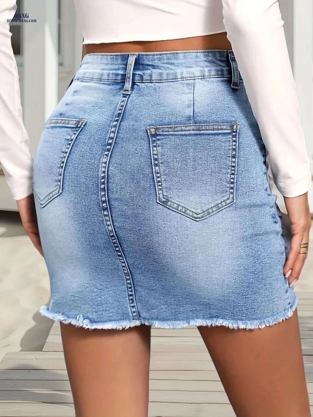 Women's High-Waisted Stretchy Denim Skirt - Machine Washable, Casual & Formal   OAXG 