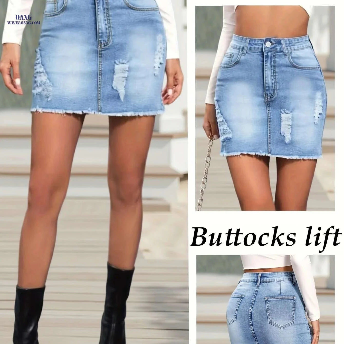 Women's High-Waisted Stretchy Denim Skirt - Machine Washable, Casual & Formal   OAXG 