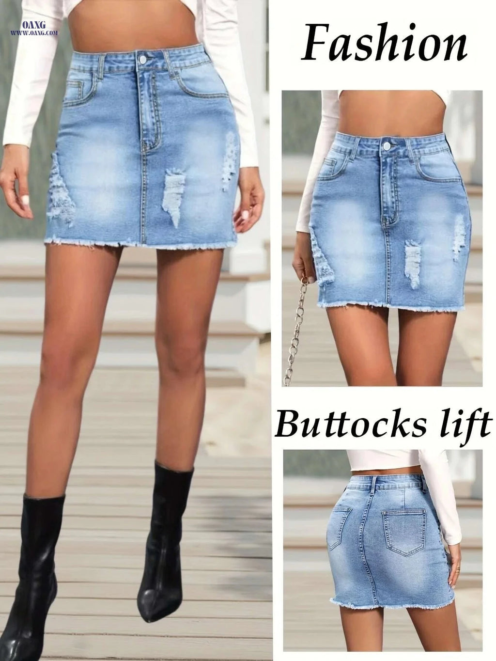 Women's High-Waisted Stretchy Denim Skirt - Machine Washable, Casual & Formal   OAXG Blue / XS