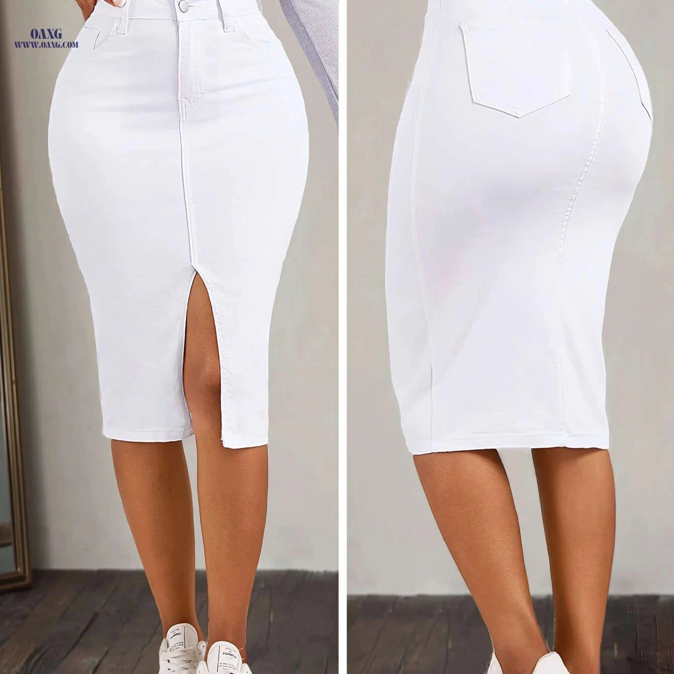 Women's High-Waisted Stretchy Denim Skirt - Slim Fit for Casual Style   OAXG 
