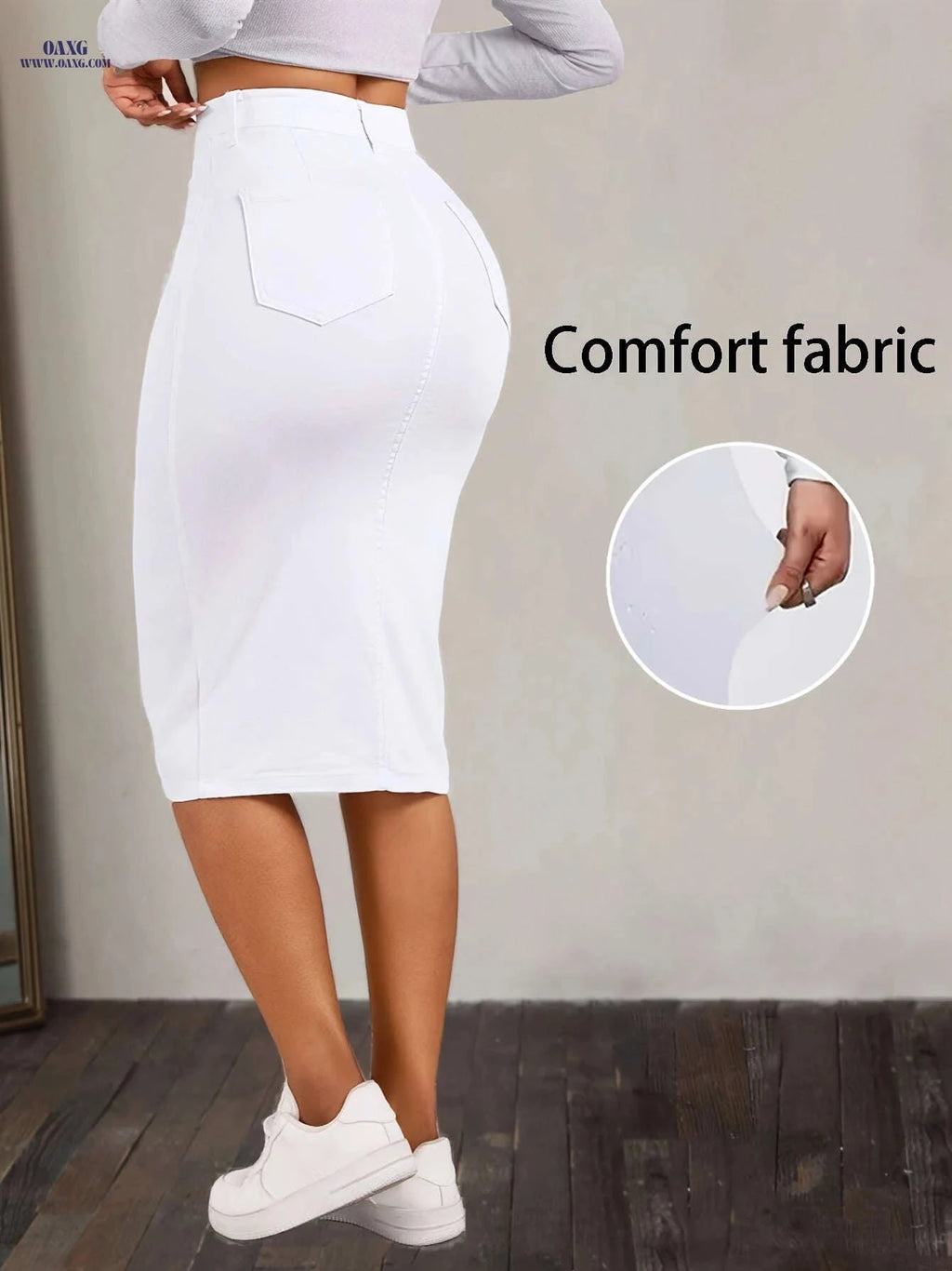 Women's High-Waisted Stretchy Denim Skirt - Slim Fit for Casual Style   OAXG White / XS