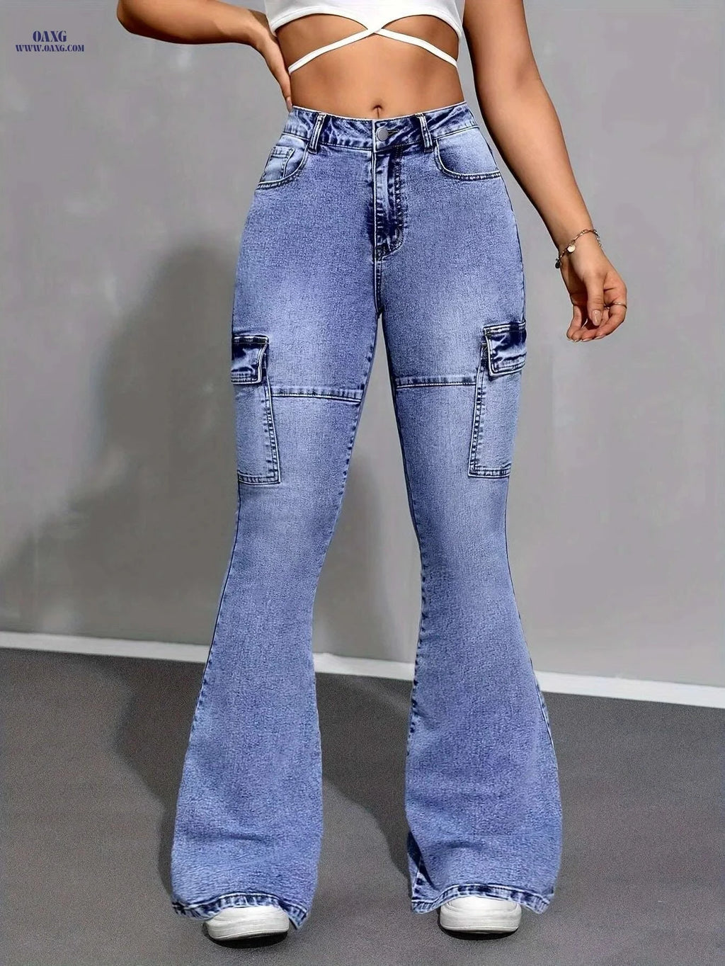 Women's High-Waisted Stretchy Flared Jeans - Versatile All-Season Style   OAXG Blue / XS