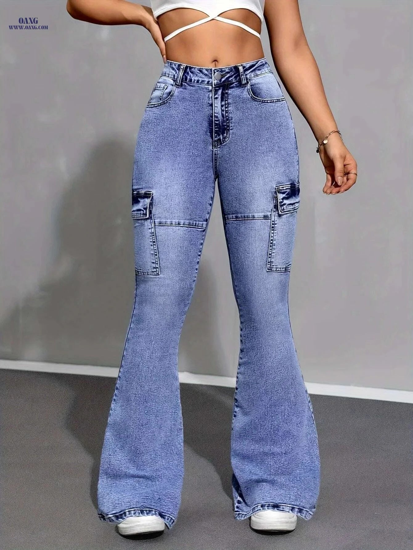 Women's High-Waisted Stretchy Flared Jeans - Versatile All-Season Style   OAXG Blue / XS