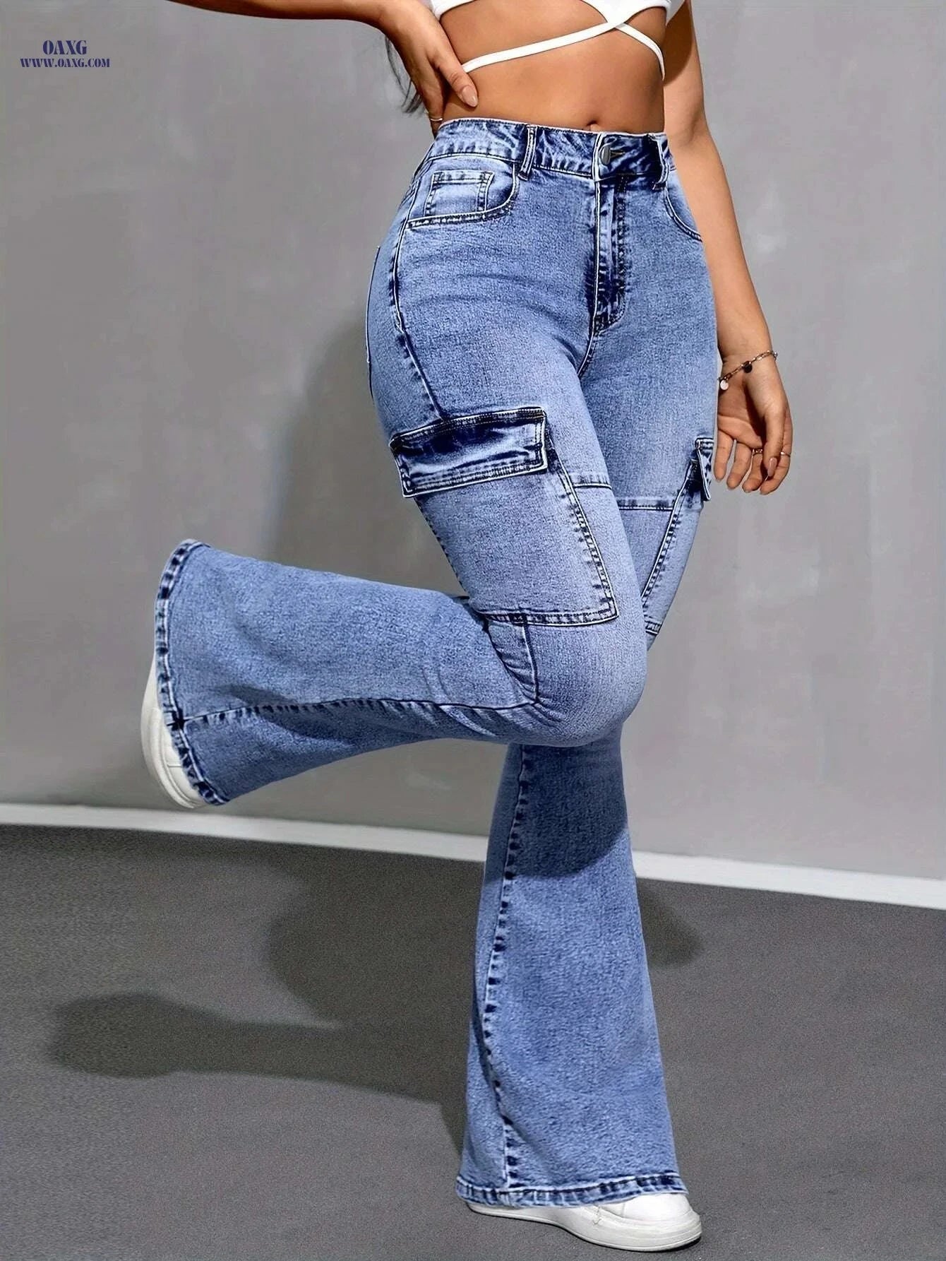 Women's High-Waisted Stretchy Flared Jeans - Versatile All-Season Style   OAXG Blue / XS