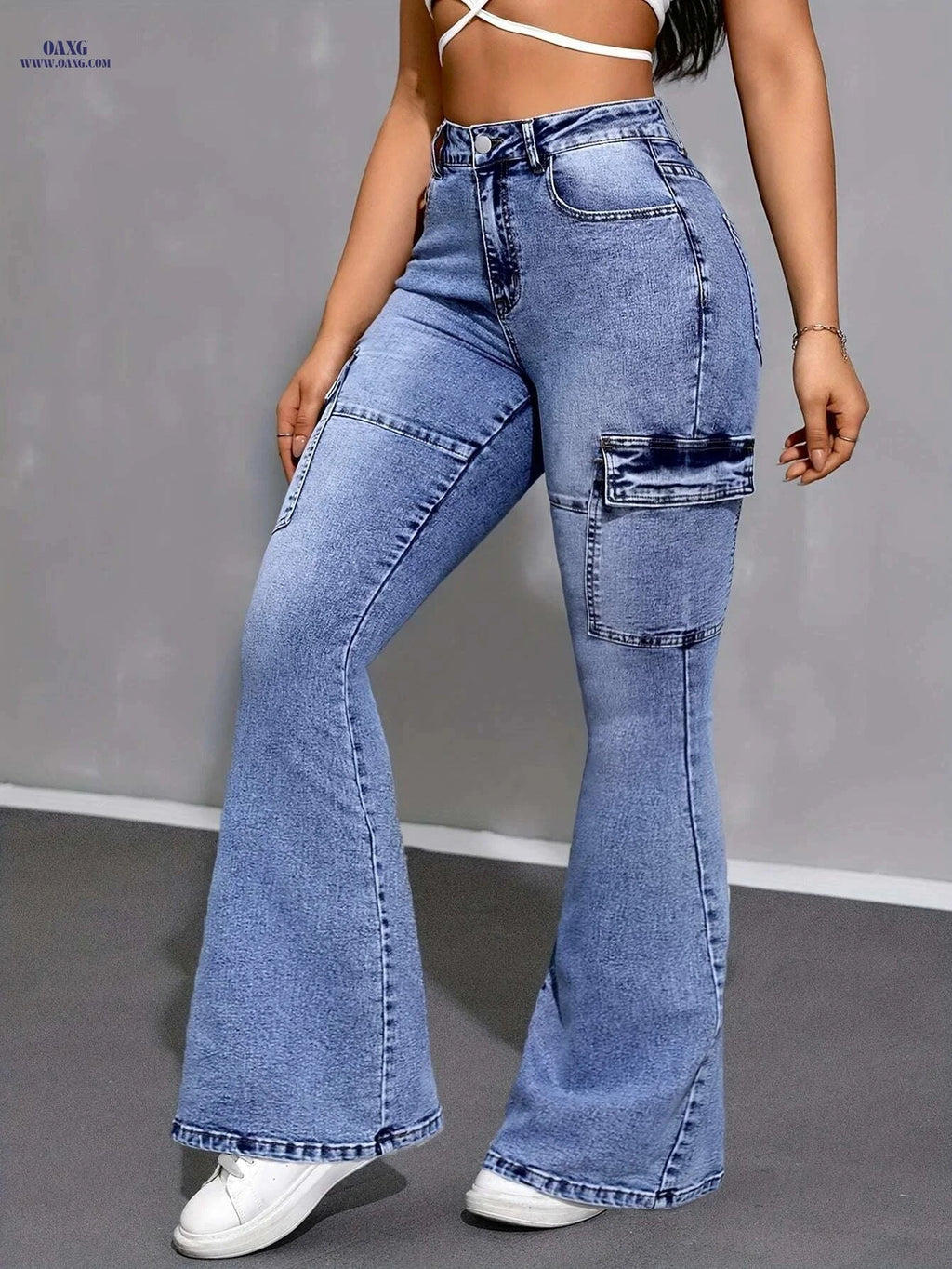 Women's High-Waisted Stretchy Flared Jeans - Versatile All-Season Style   OAXG Blue / XS