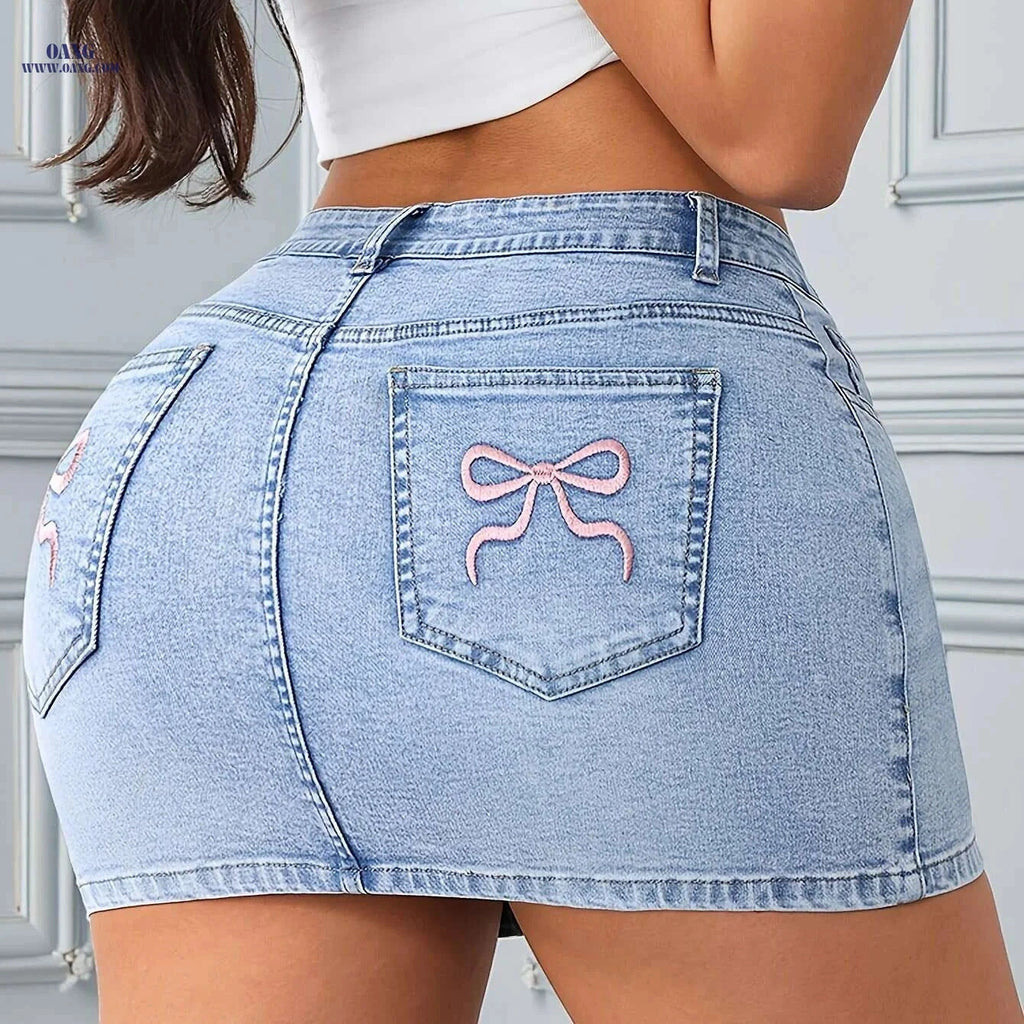 Women's High-Waisted Stretchy Skinny Skirt - Butterfly Embroidery Design   OAXG 