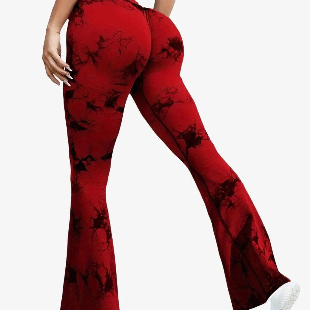 Women's High-Waisted Tie-Dye Floral Flare Leggings - Stretchy & Breathable   OAXG 