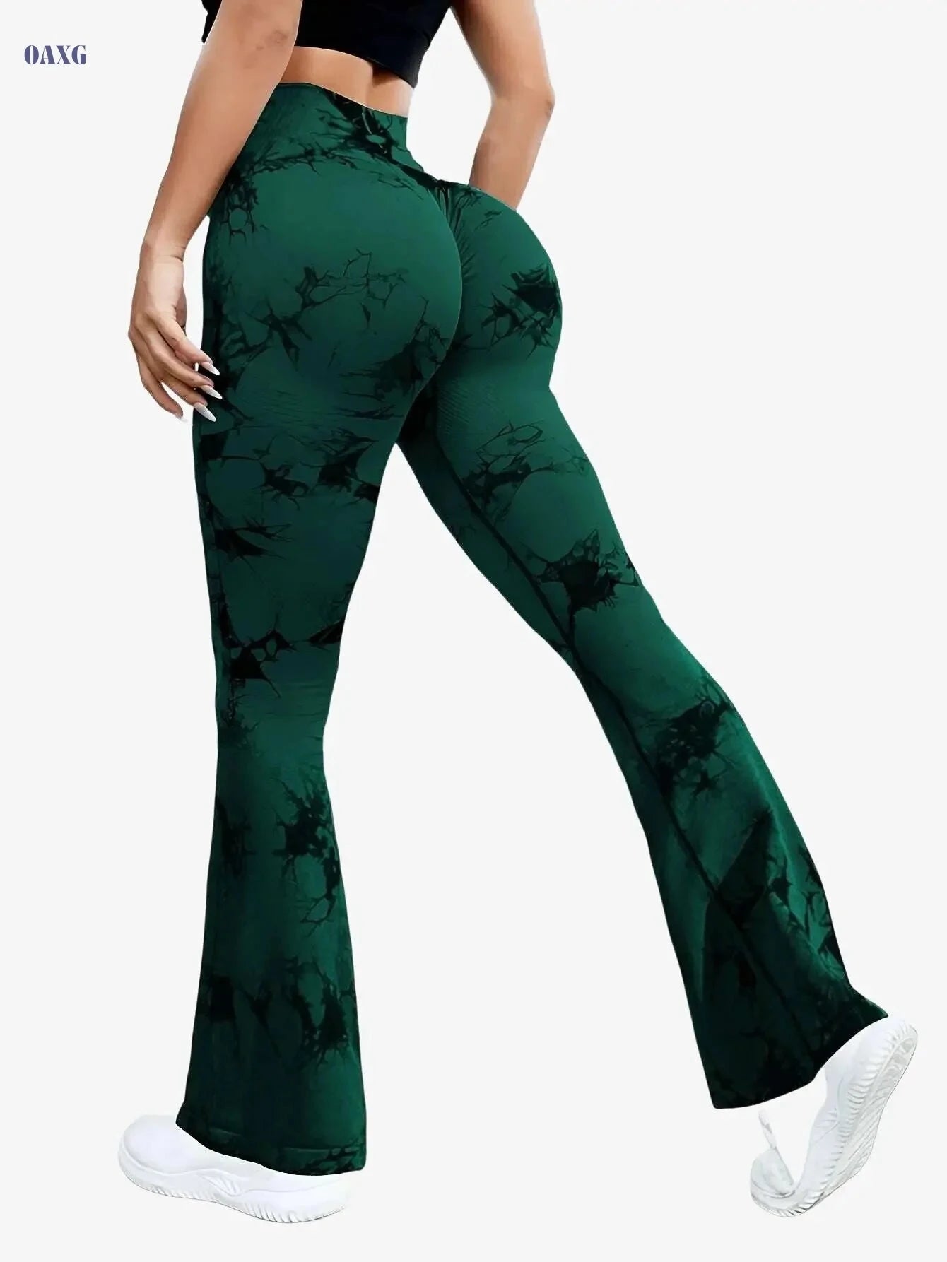 Women's High-Waisted Tie-Dye Floral Flare Leggings - Stretchy & Breathable   OAXG 
