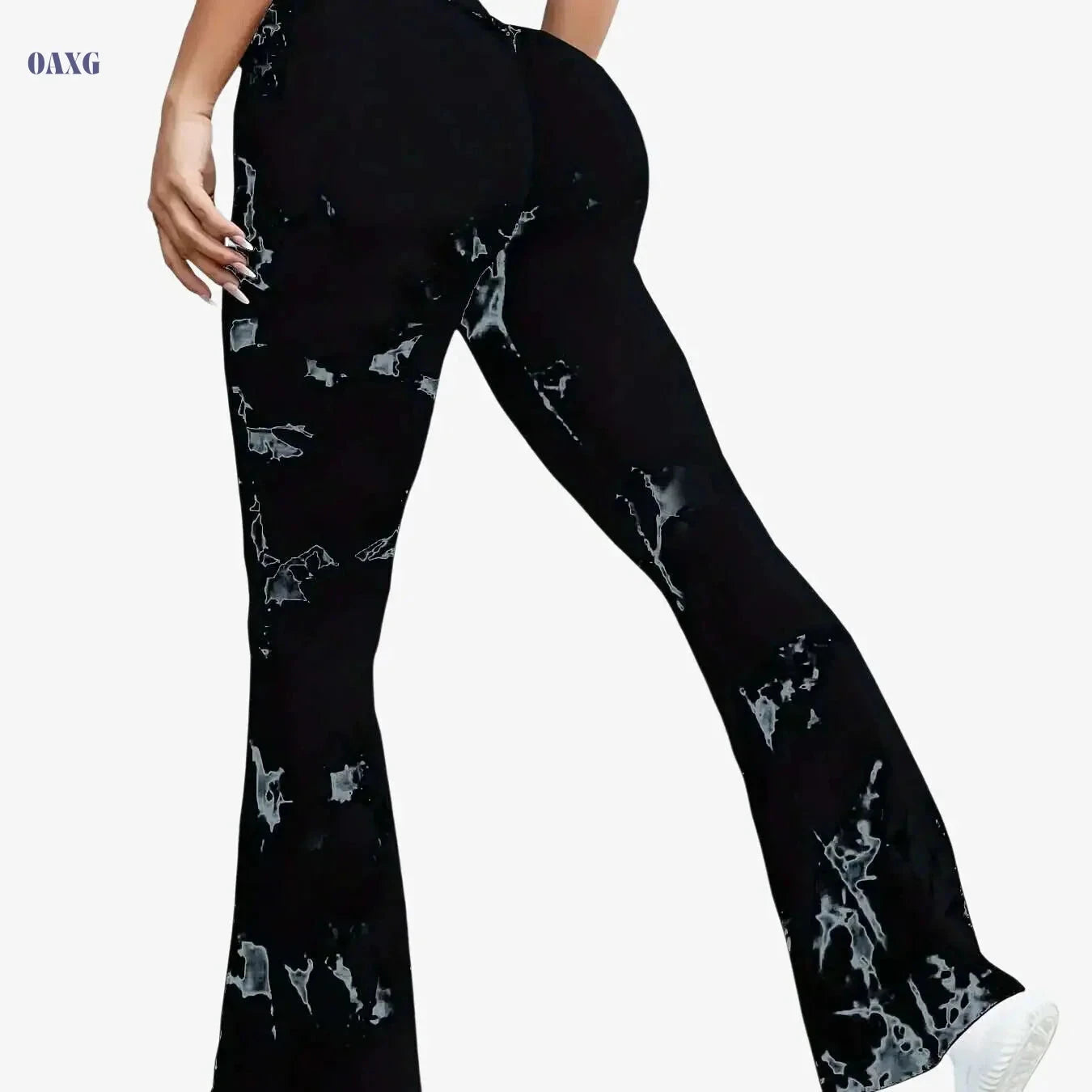 Women's High-Waisted Tie-Dye Floral Flare Leggings - Stretchy & Breathable   OAXG 