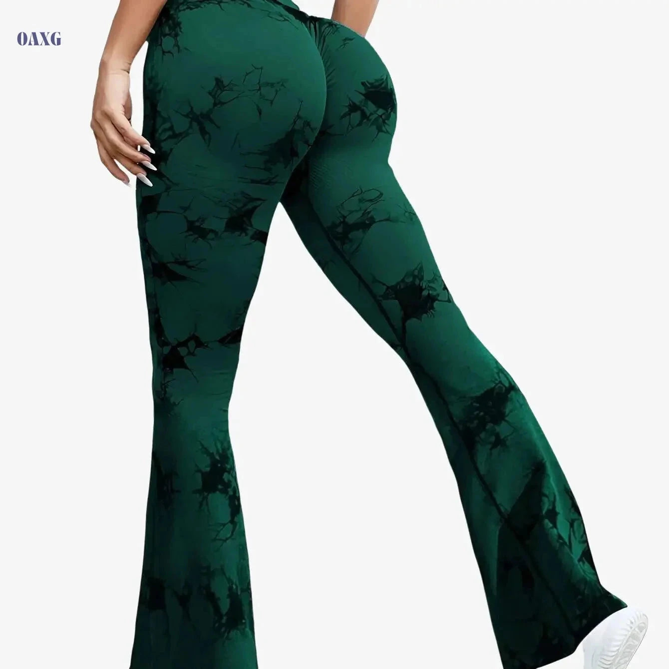 Women's High-Waisted Tie-Dye Floral Flare Leggings - Stretchy & Breathable   OAXG Black / S