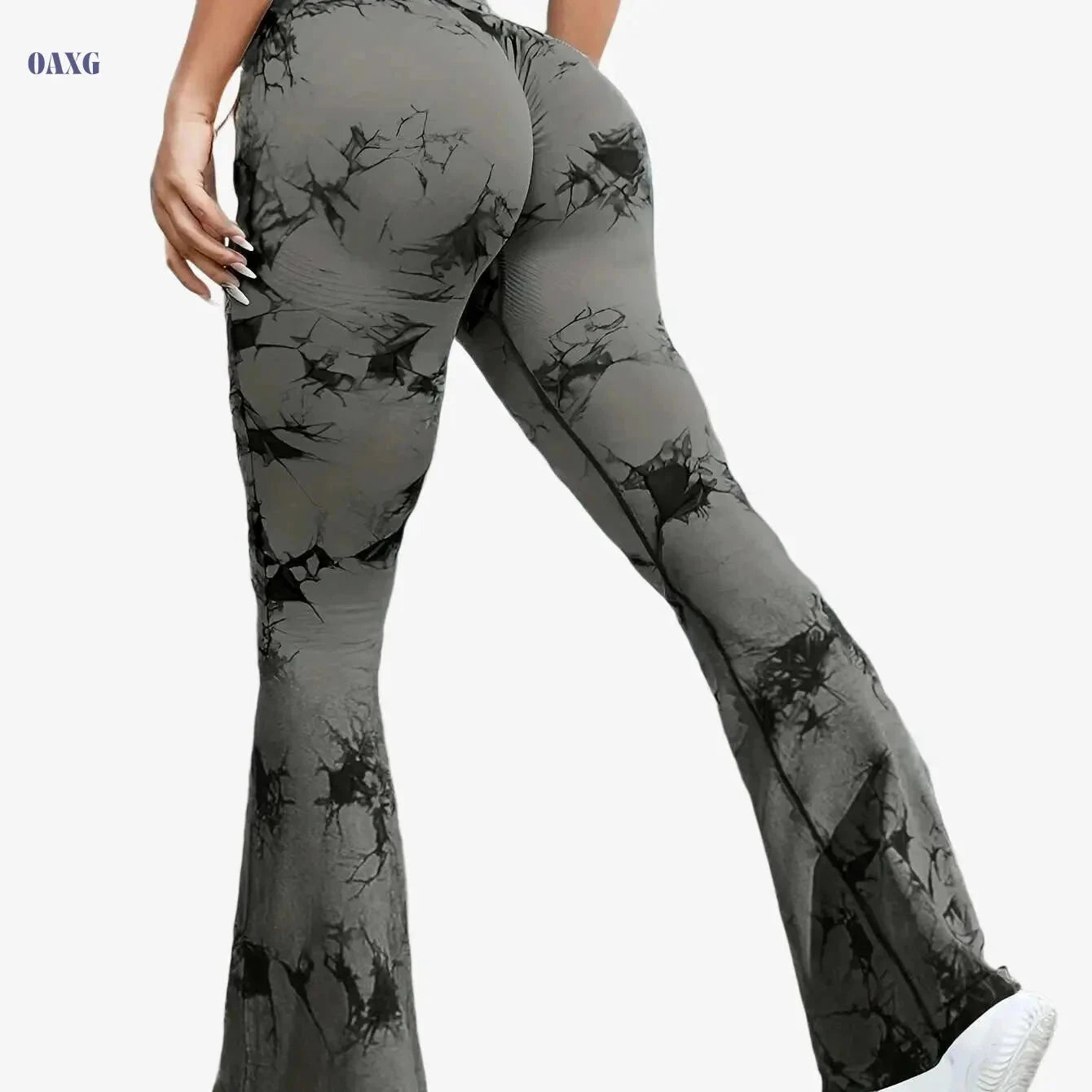 Women's High-Waisted Tie-Dye Floral Flare Leggings - Stretchy & Breathable   OAXG Black / S