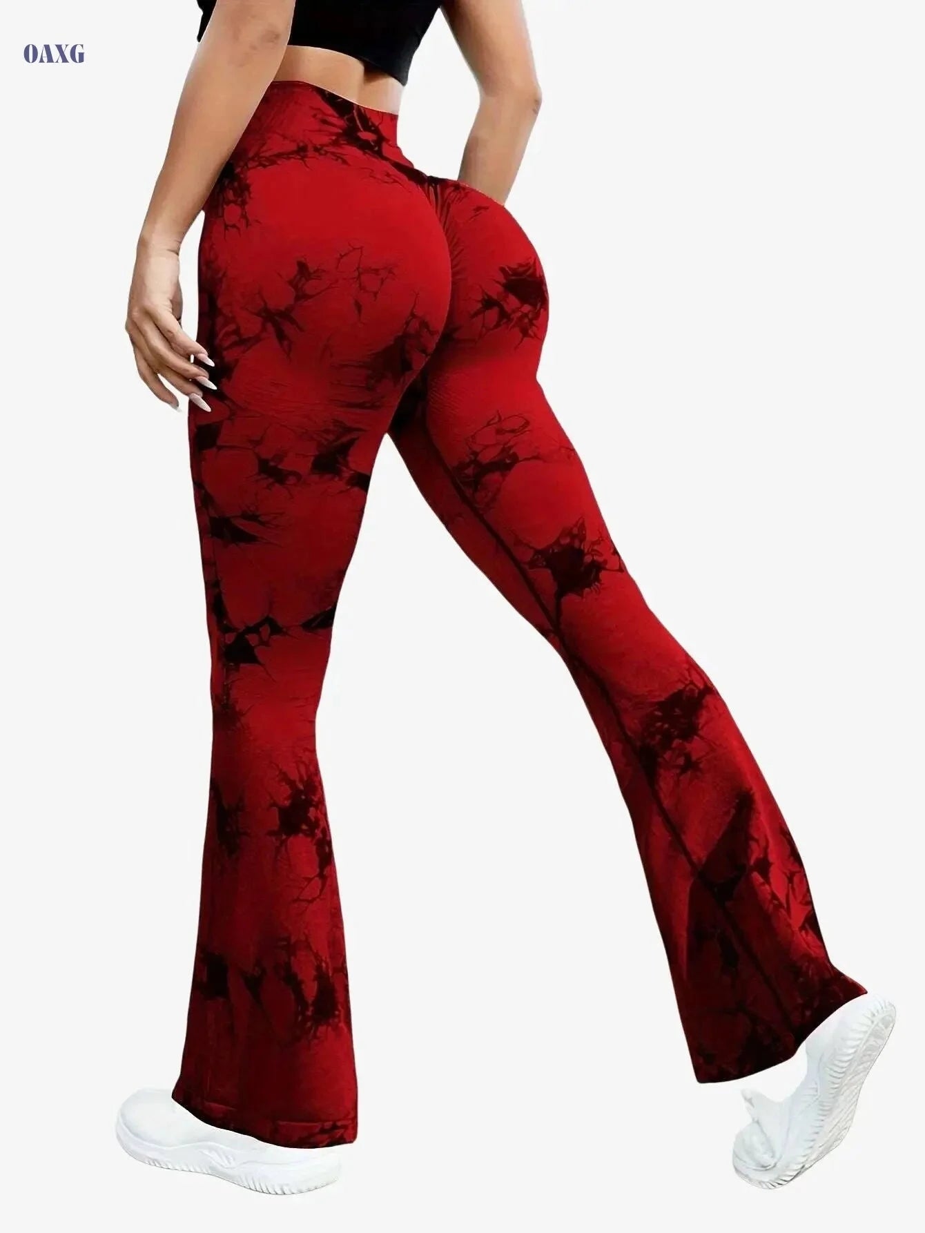 Women's High-Waisted Tie-Dye Floral Flare Leggings - Stretchy & Breathable   OAXG Black / S
