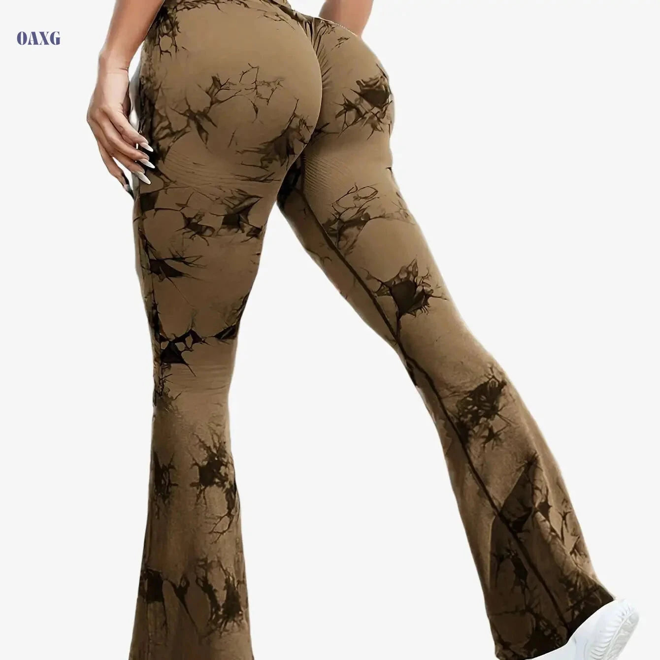 Women's High-Waisted Tie-Dye Floral Flare Leggings - Stretchy & Breathable   OAXG Black / S