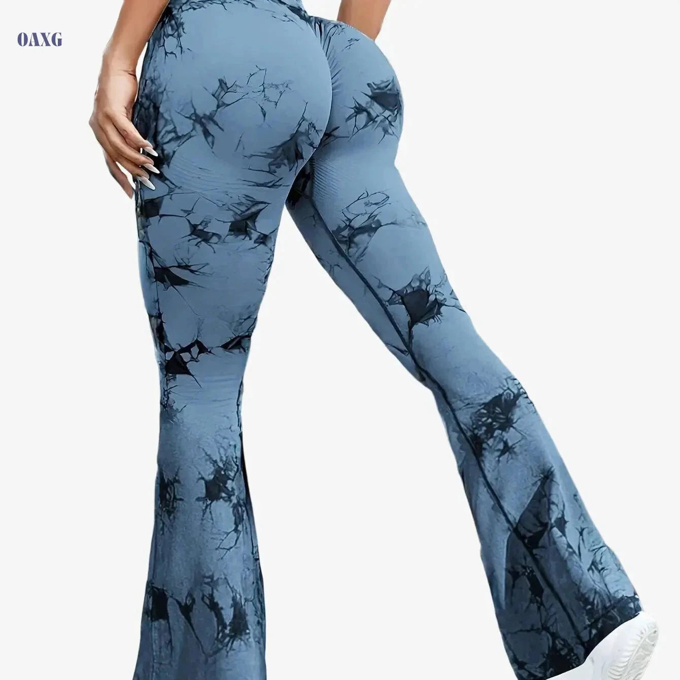 Women's High-Waisted Tie-Dye Floral Flare Leggings - Stretchy & Breathable   OAXG Black / S
