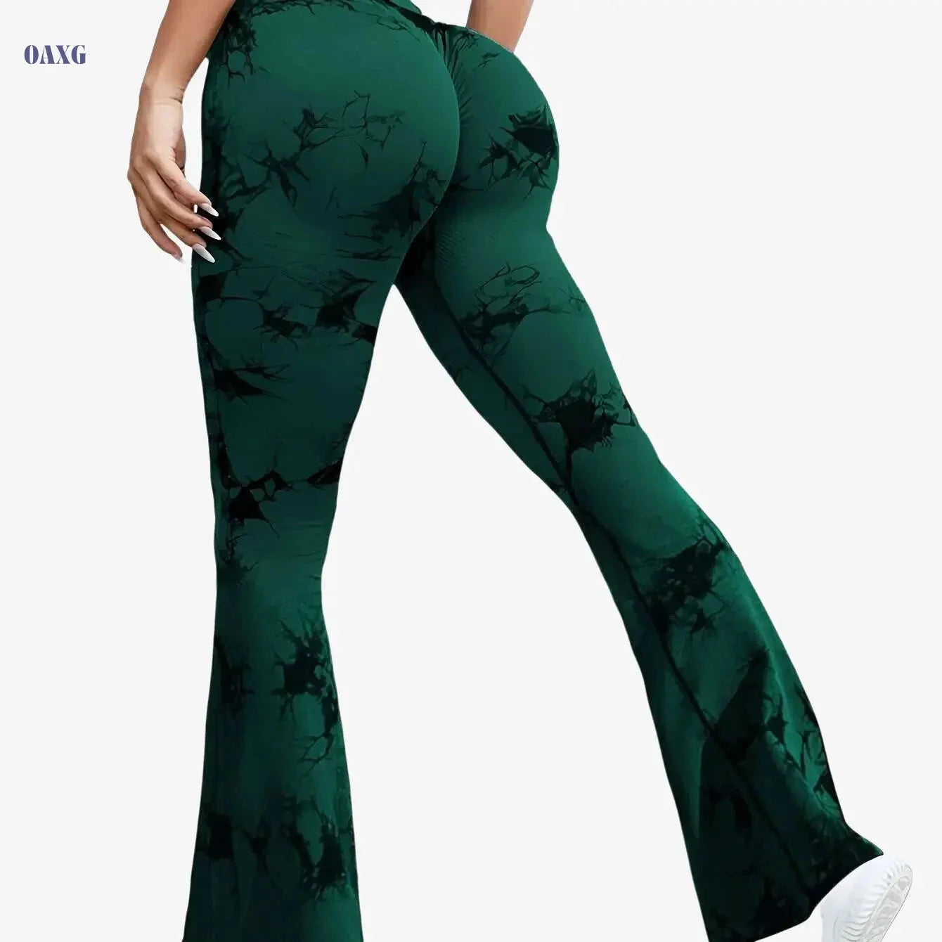 Women's High-Waisted Tie-Dye Floral Flare Leggings - Stretchy & Breathable   OAXG 