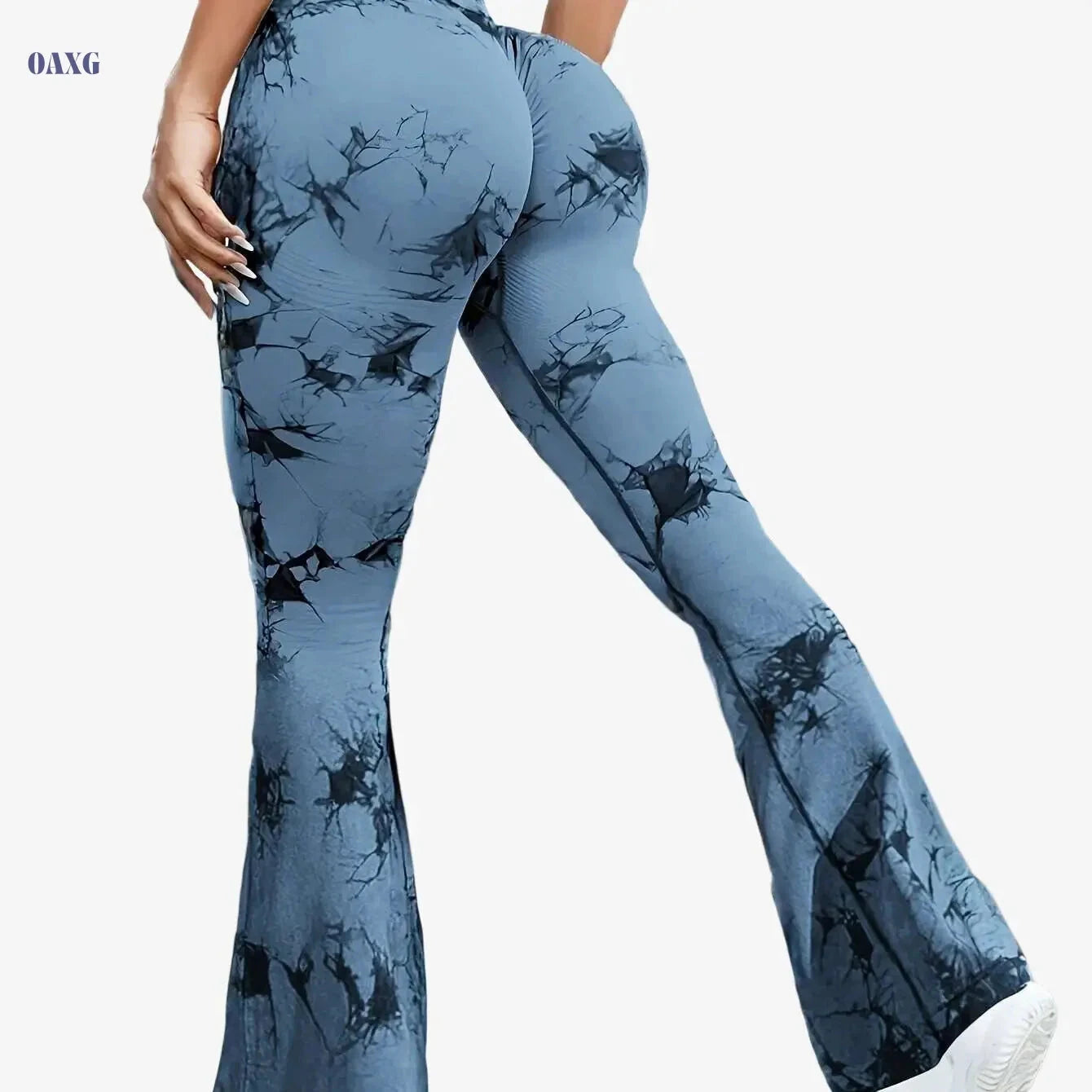 Women's High-Waisted Tie-Dye Floral Flare Leggings - Stretchy & Breathable   OAXG 