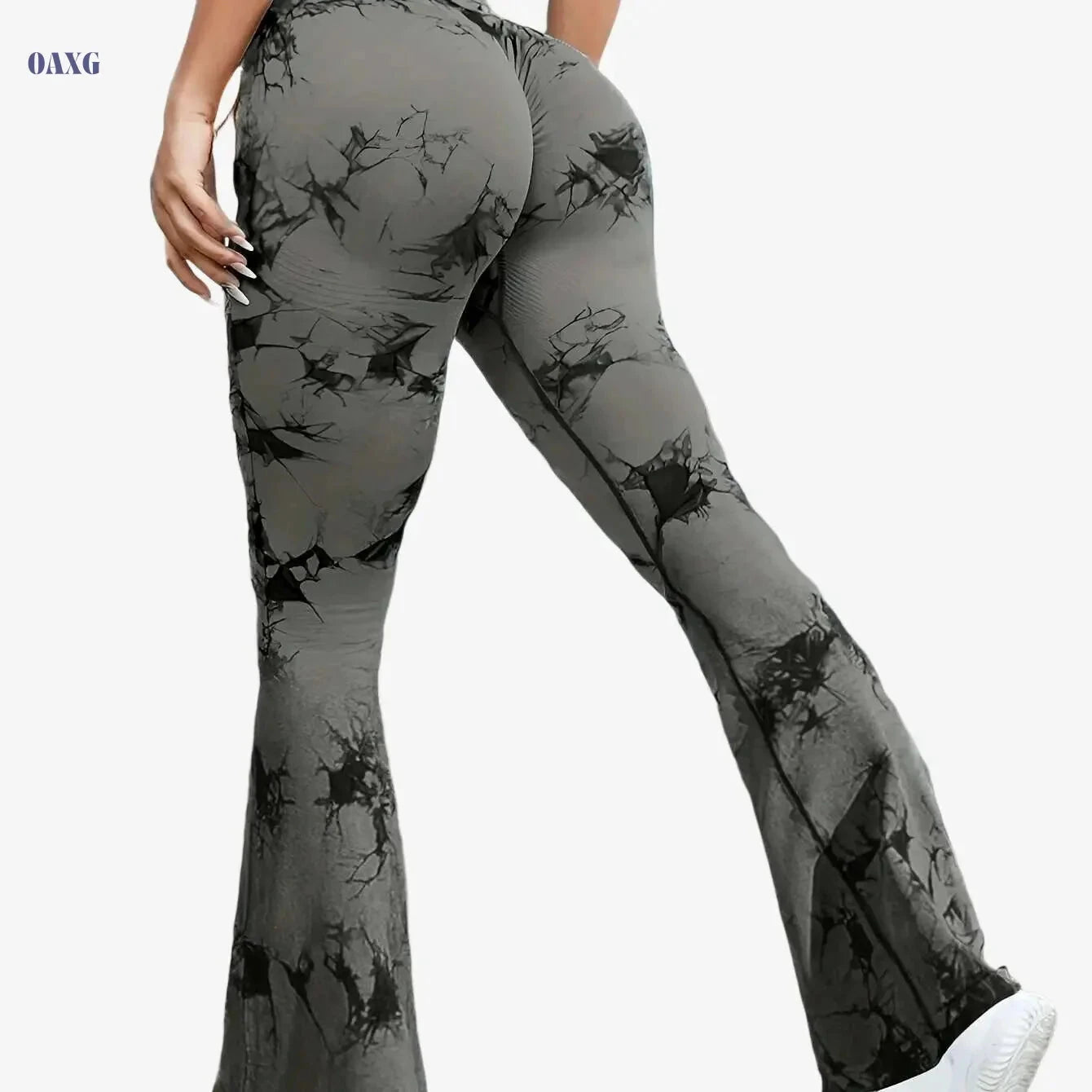 Women's High-Waisted Tie-Dye Floral Flare Leggings - Stretchy & Breathable   OAXG 