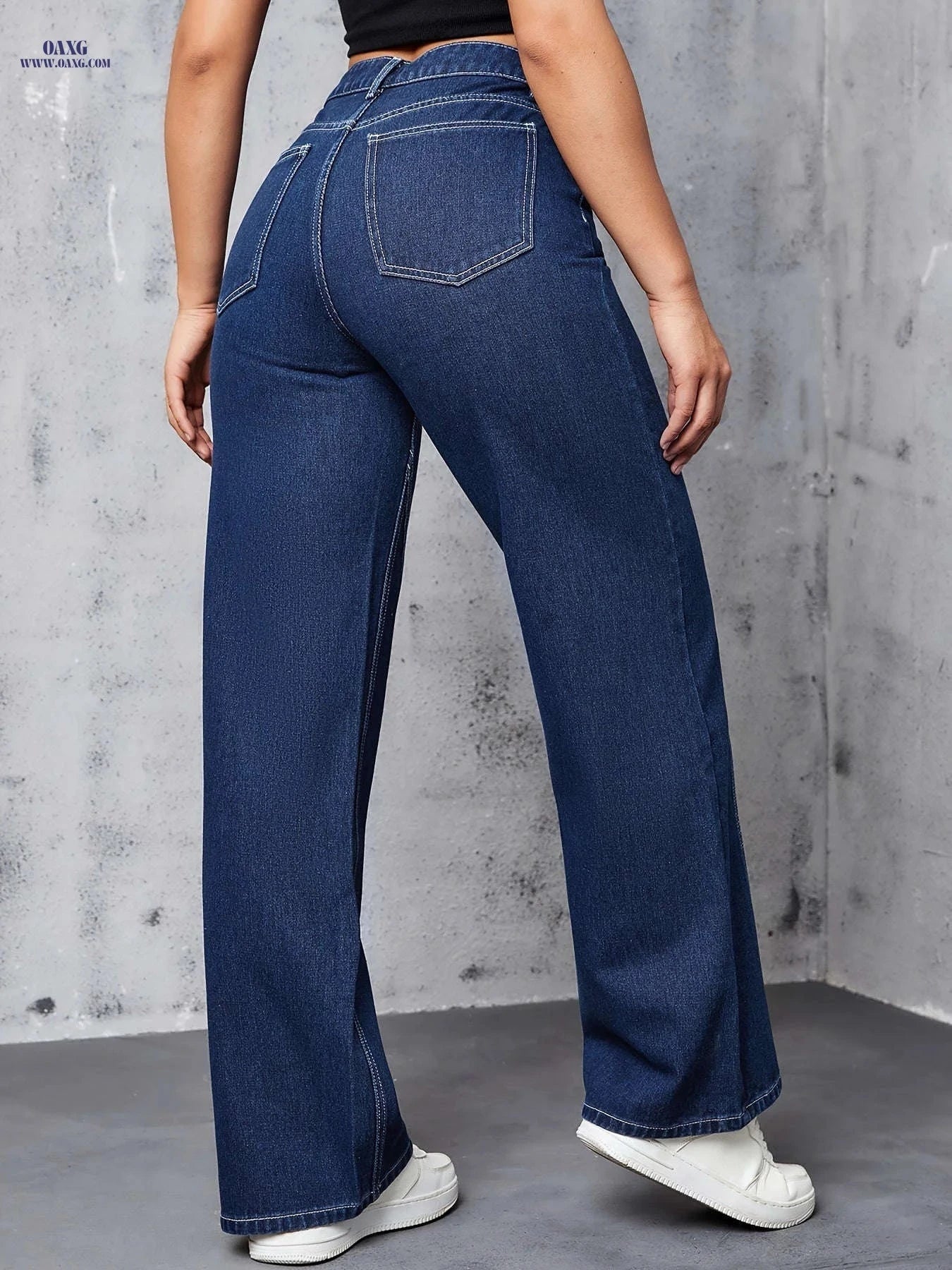 Women's High-Waisted Wide-Leg Denim Pants - 26 Stylish Casual Options   OAXG Medium Blue / S