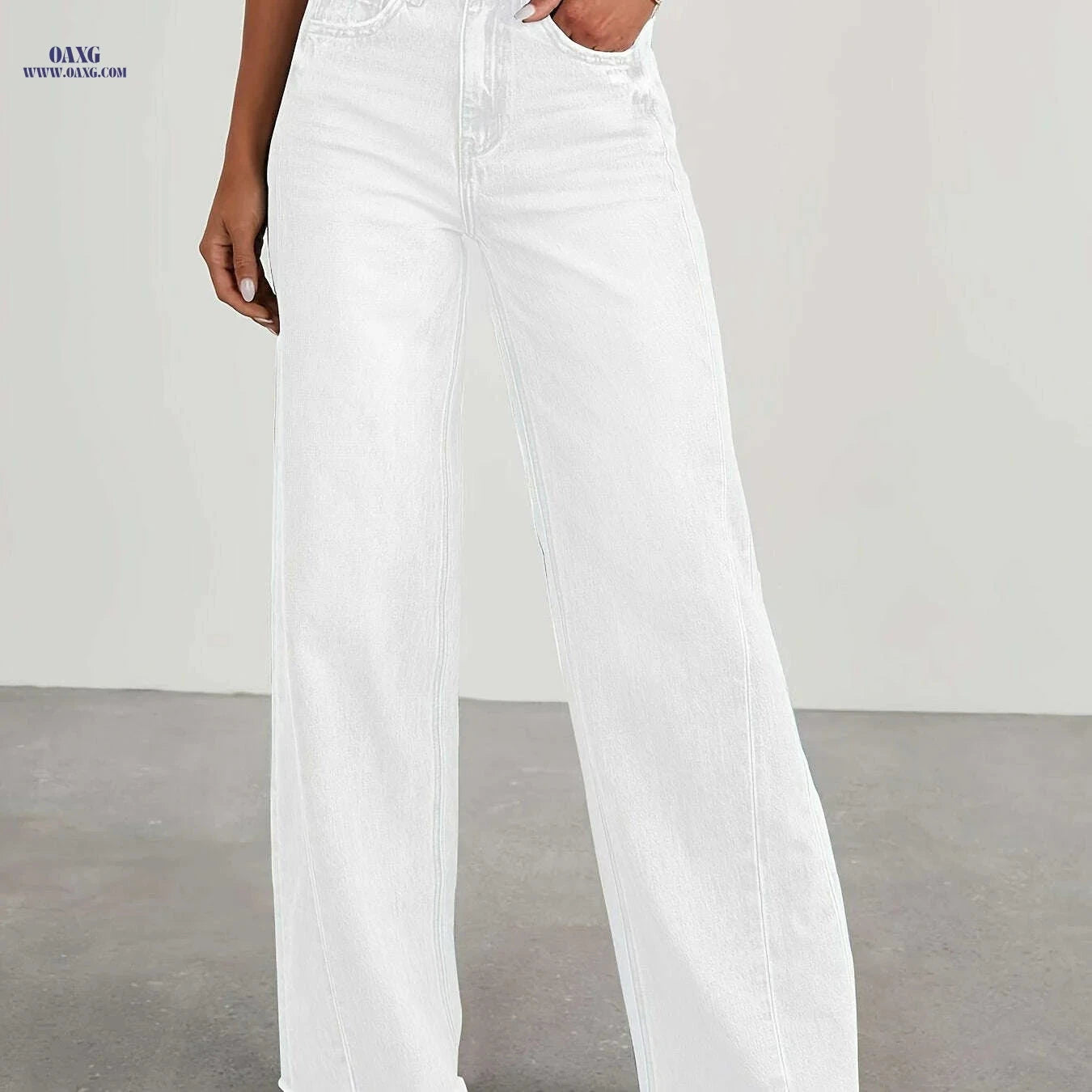 Women's High-Waisted Wide Leg Jeans - Casual Stretch Denim Pants   OAXG 