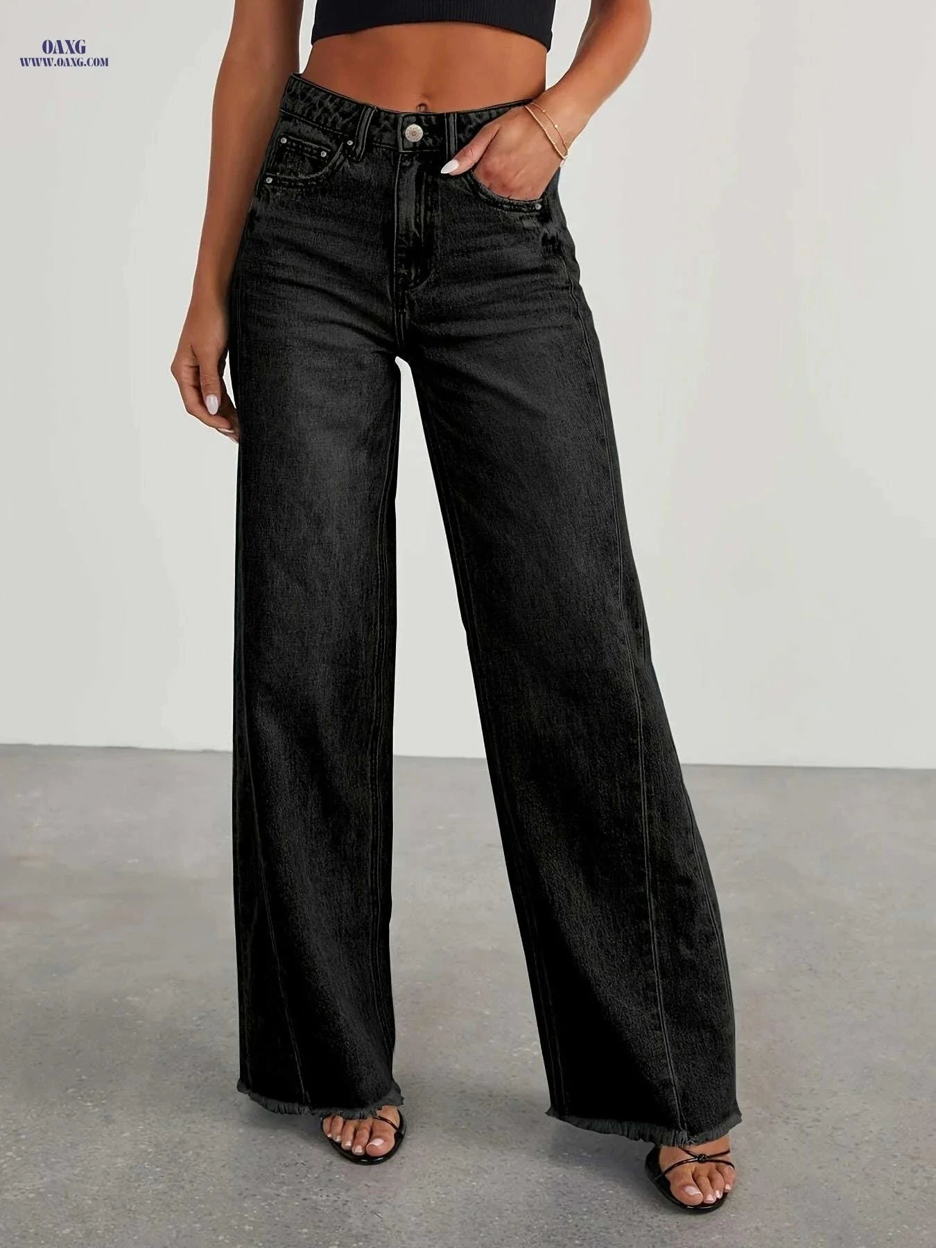 Women's High-Waisted Wide Leg Jeans - Casual Stretch Denim Pants   OAXG Light Blue / S
