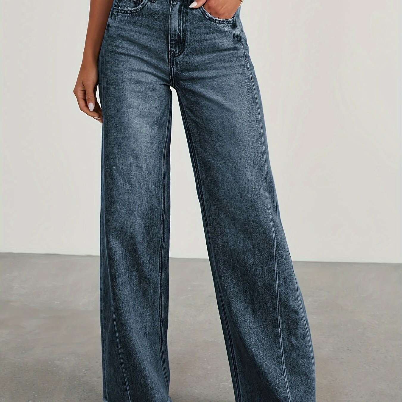 Women's High-Waisted Wide Leg Jeans - Casual Stretch Denim Pants   OAXG Light Blue / S