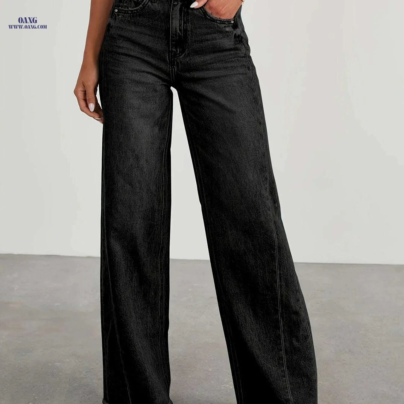 Women's High-Waisted Wide Leg Jeans - Casual Stretch Denim Pants   OAXG Light Blue / S