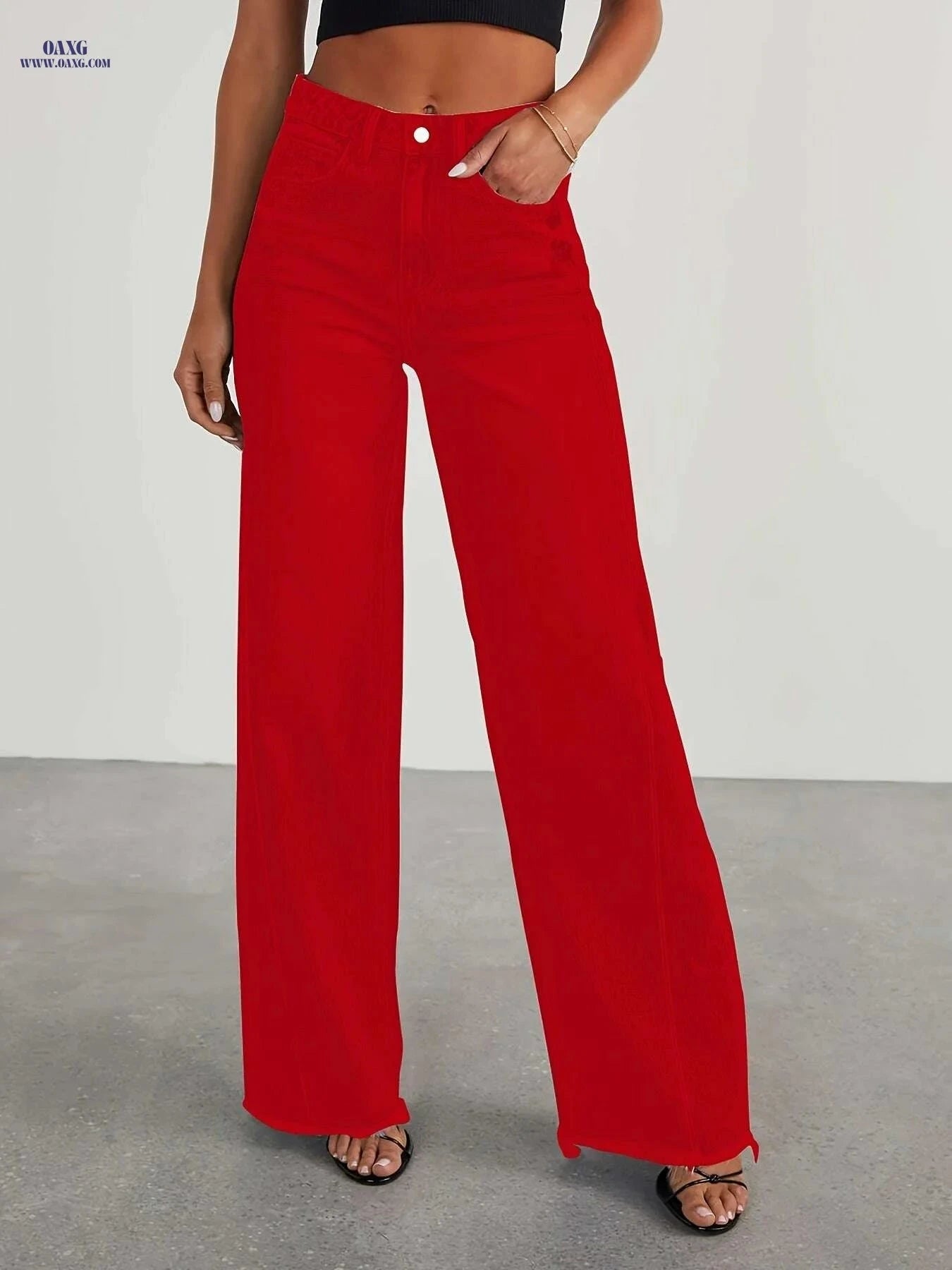 Women's High-Waisted Wide Leg Jeans - Casual Stretch Denim Pants   OAXG Light Blue / S
