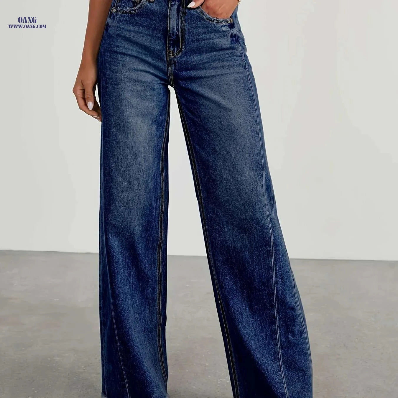 Women's High-Waisted Wide Leg Jeans - Casual Stretch Denim Pants   OAXG Light Blue / S