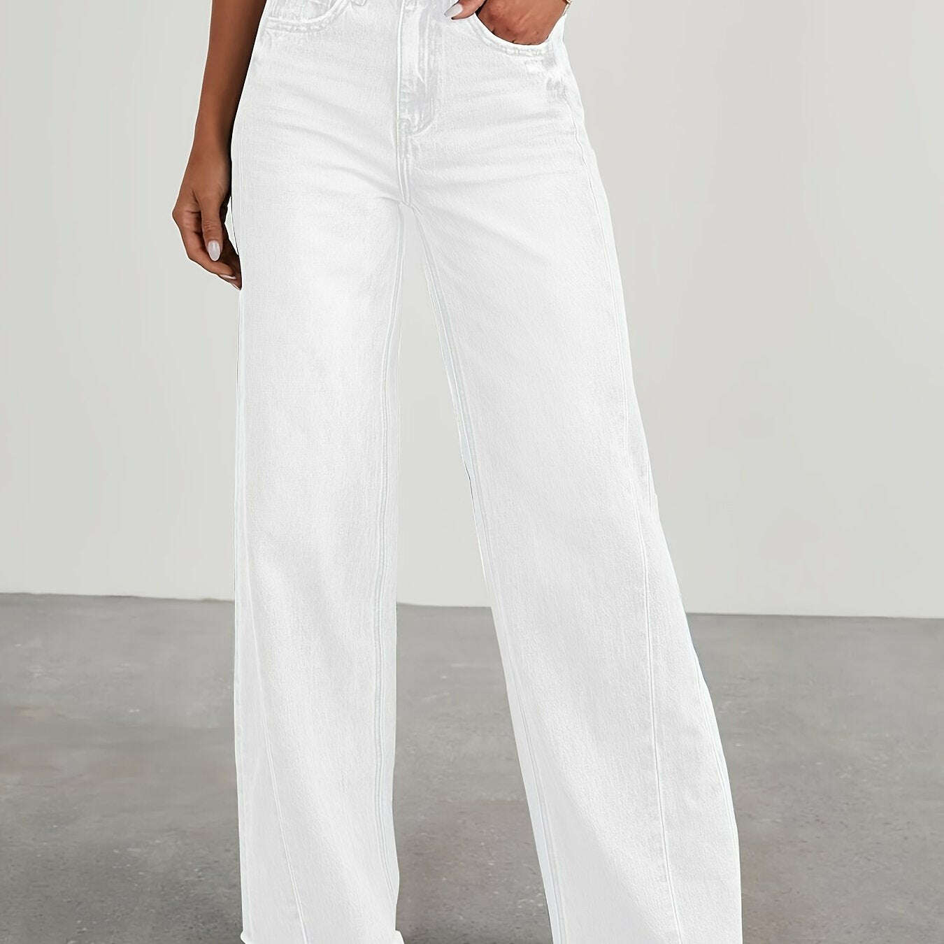 Women's High-Waisted Wide Leg Jeans - Casual Stretch Denim Pants   OAXG 