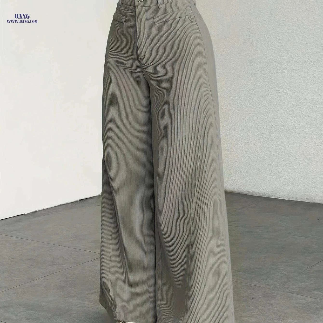 Women's High-Waisted Wide-Leg Pants - Casual Corduroy Trousers   OAXG Grey / XS