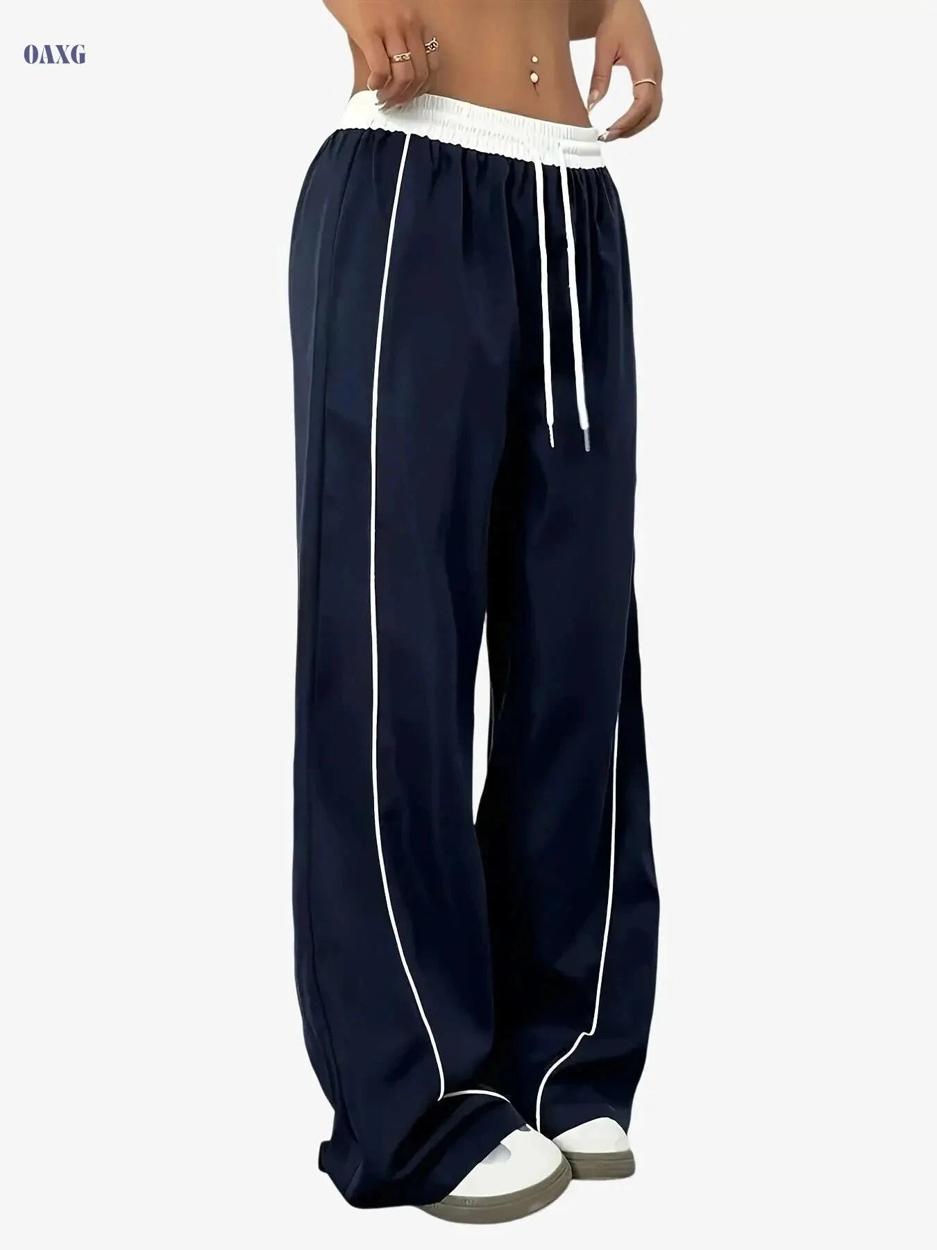 Women's High-Waisted Wide-Leg Pants - Casual Drawstring Trousers   OAXG 