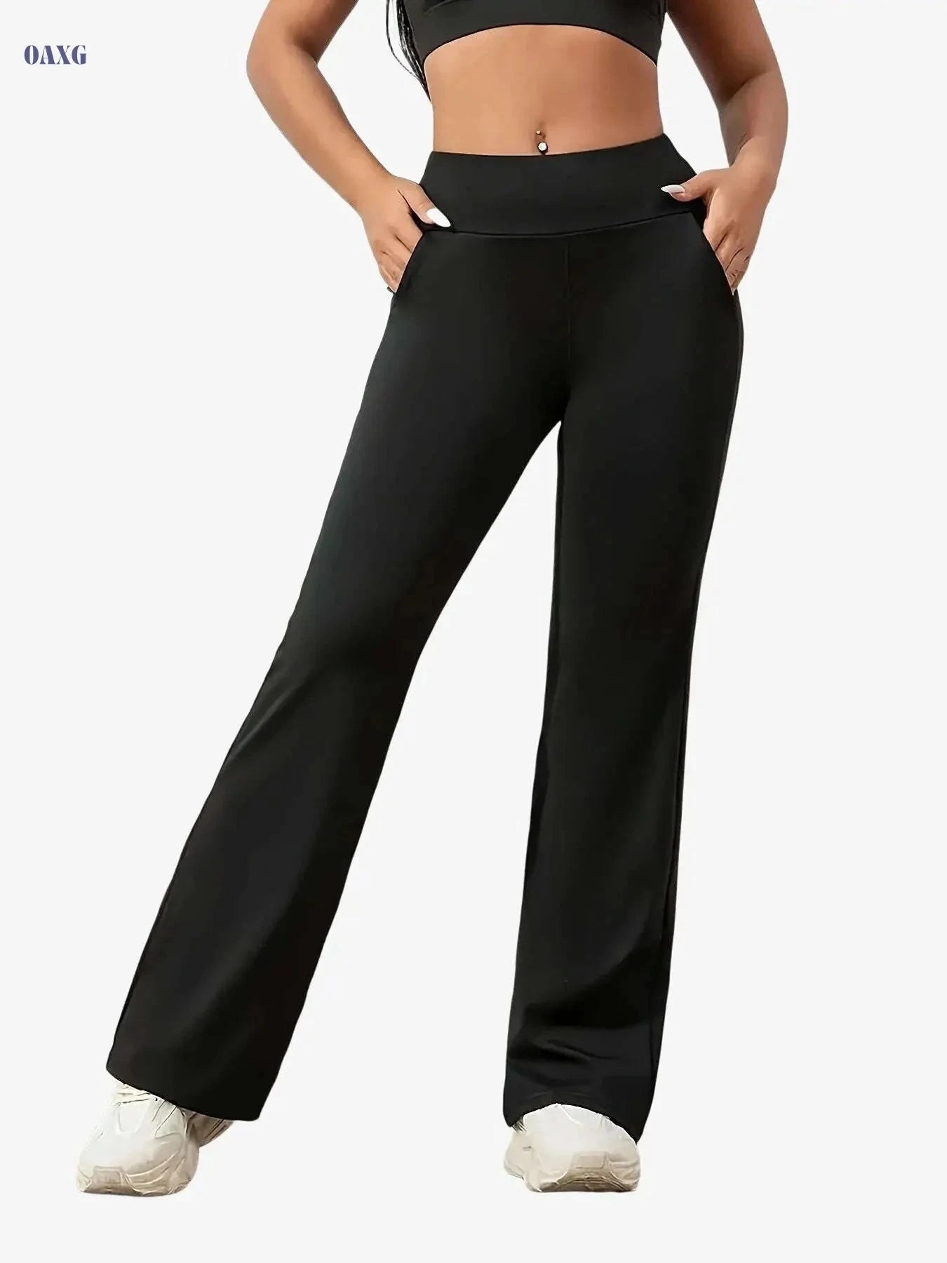 Women's High-Waisted Wide-Leg Sports Pants - Stretchy Casual Workout   OAXG Coffee Brown / S