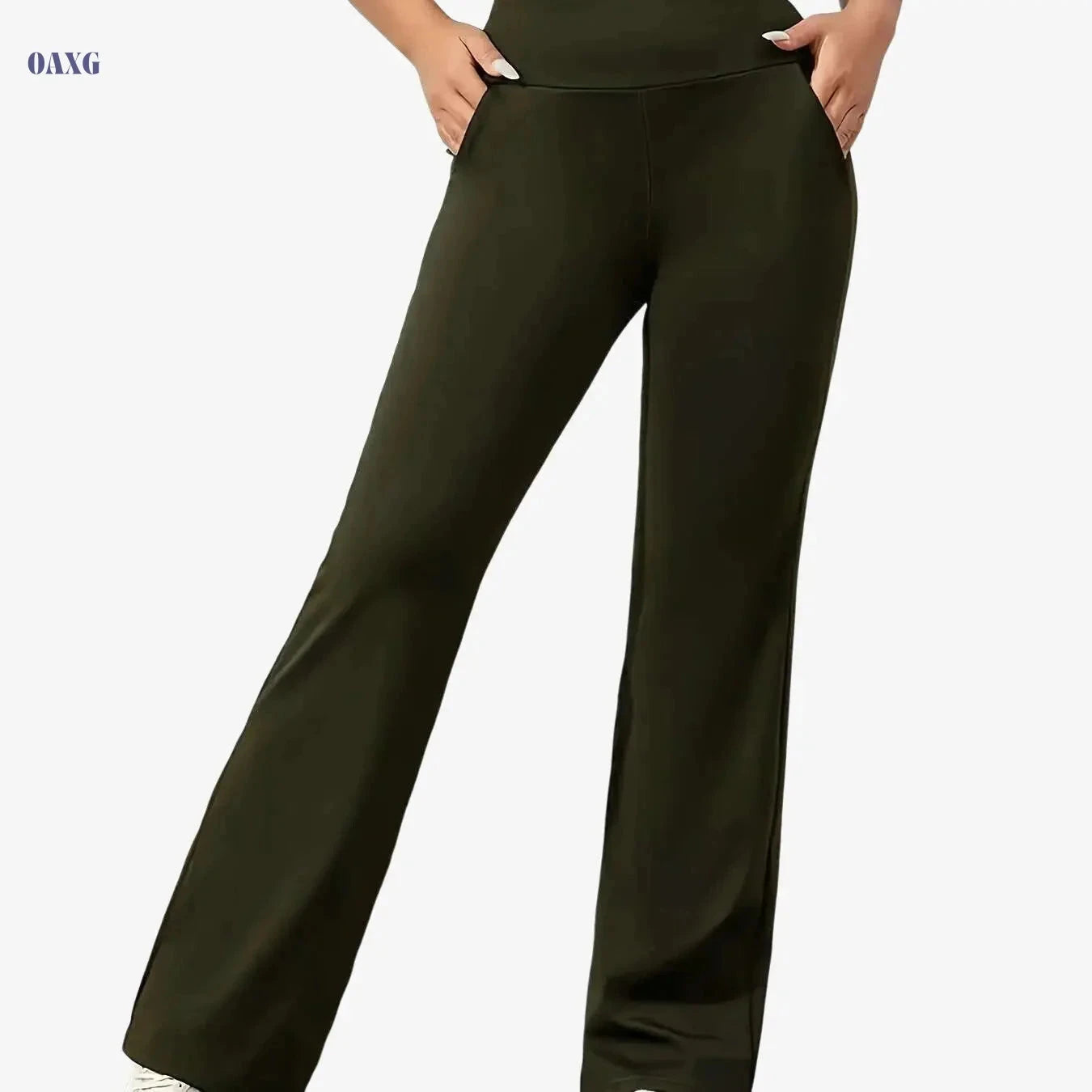 Women's High-Waisted Wide-Leg Sports Pants - Stretchy Casual Workout   OAXG Coffee Brown / S