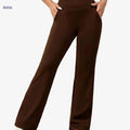 Women's High-Waisted Wide-Leg Sports Pants - Stretchy Casual Workout   OAXG Coffee Brown / S