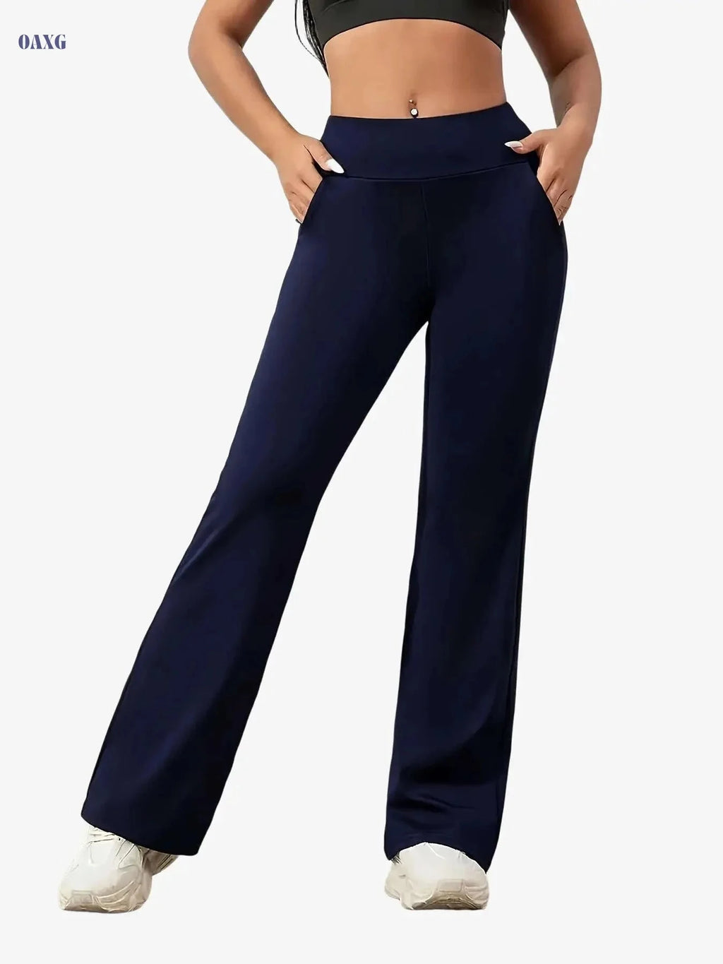 Women's High-Waisted Wide-Leg Sports Pants - Stretchy Casual Workout   OAXG 