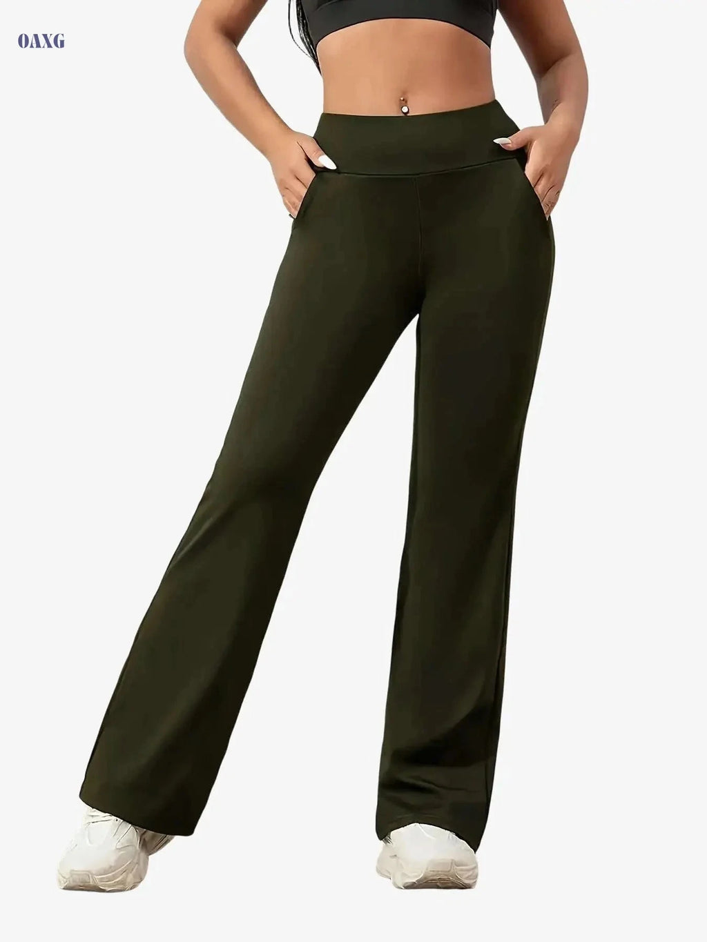 Women's High-Waisted Wide-Leg Sports Pants - Stretchy Casual Workout   OAXG 