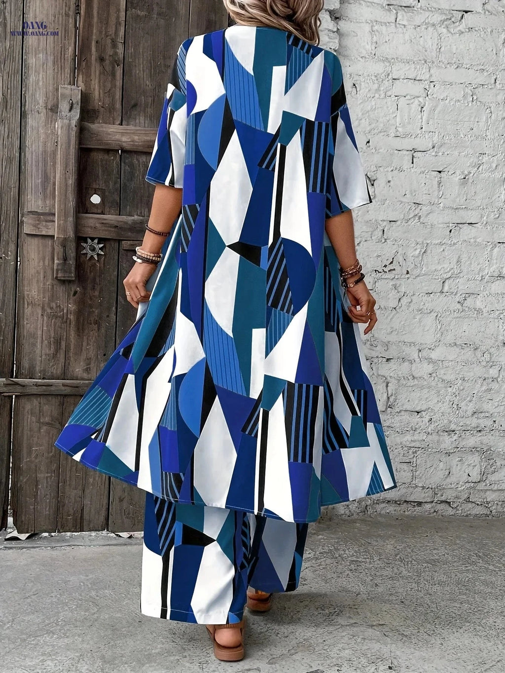 Women's Holiday 2pcs Set - Elegant Long Top & Wide-Leg Pants   OAXG 