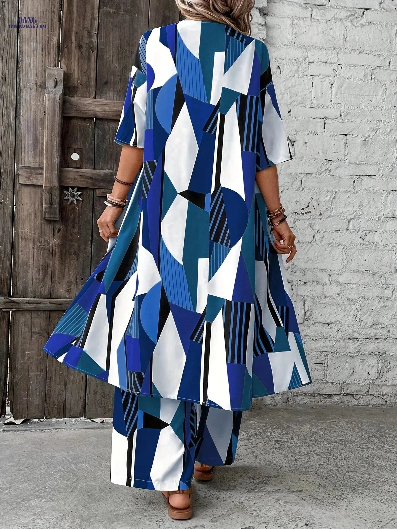 Women's Holiday 2pcs Set - Elegant Long Top & Wide-Leg Pants   OAXG 