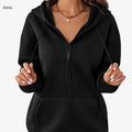 Women's Hooded Sports Hoodie - Full Zipper, Solid Color, Long Sleeve   OAXG Black / S