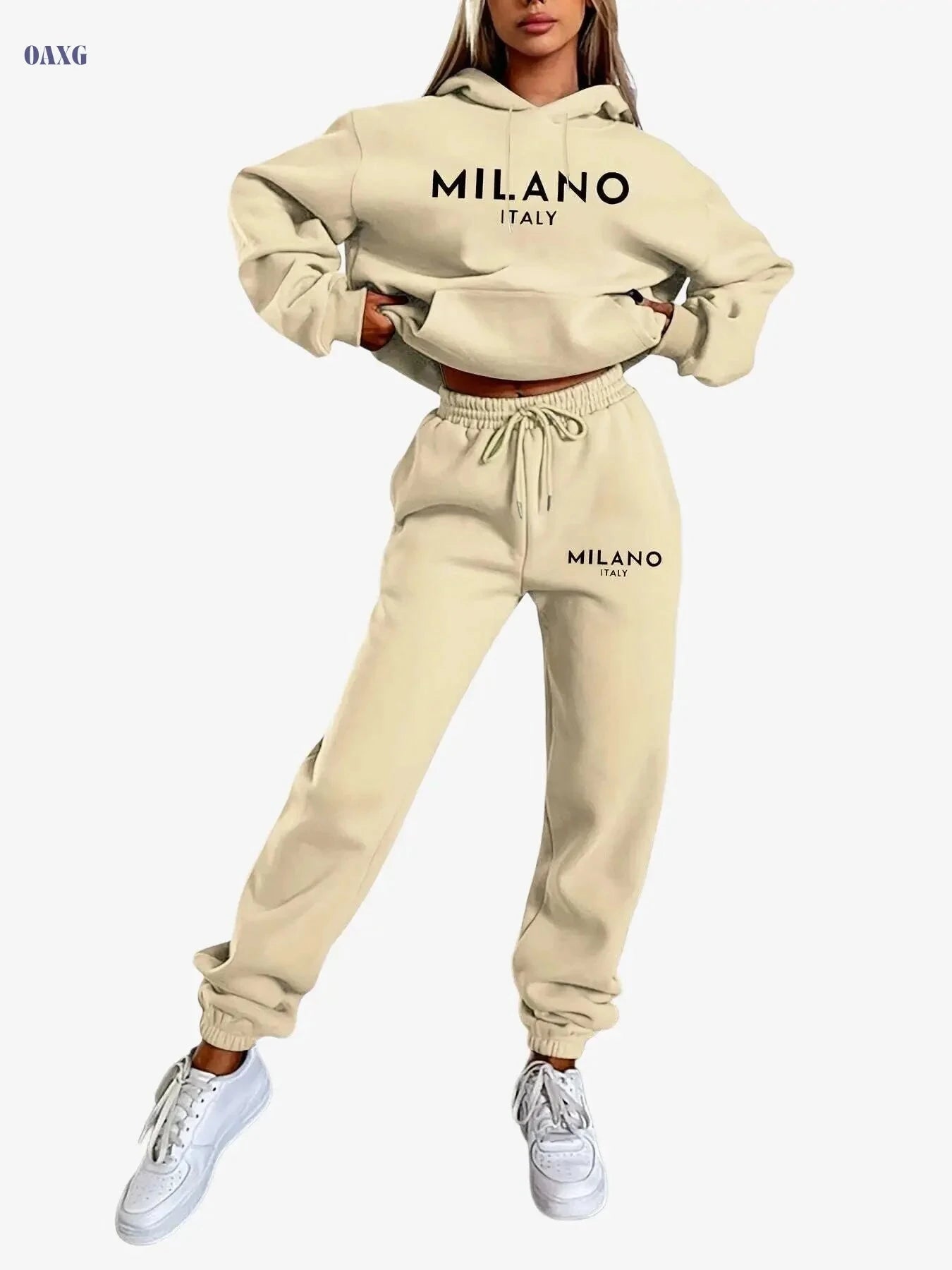 Women's Hooded Sweatshirt Set - Casual Long Sleeve Knit Fashion   OAXG 